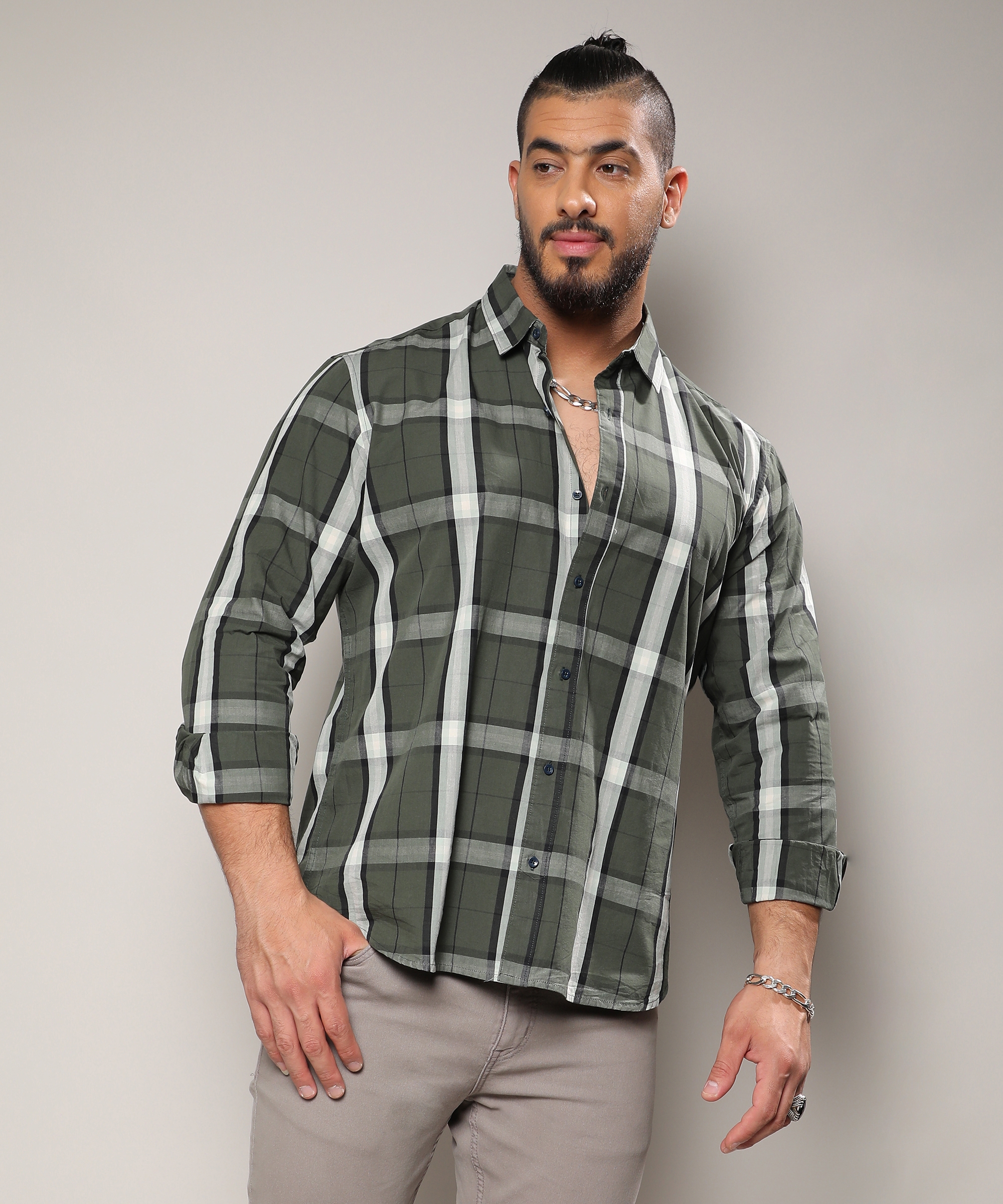 Instafab Plus | Men's Tartan Plaid Dark Green Shirt