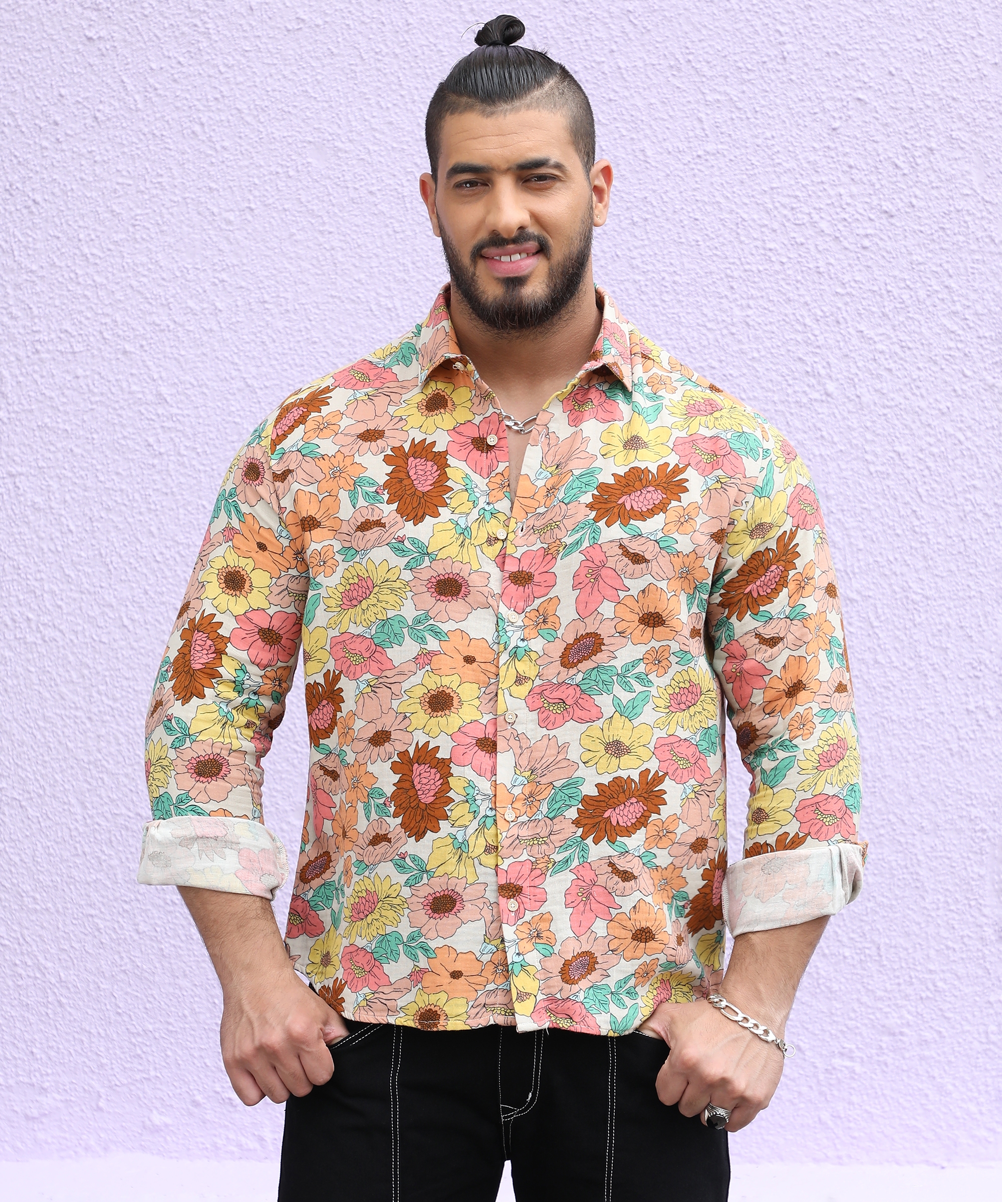 Instafab Plus | Men's Multicolour Floral Cluster Shirt