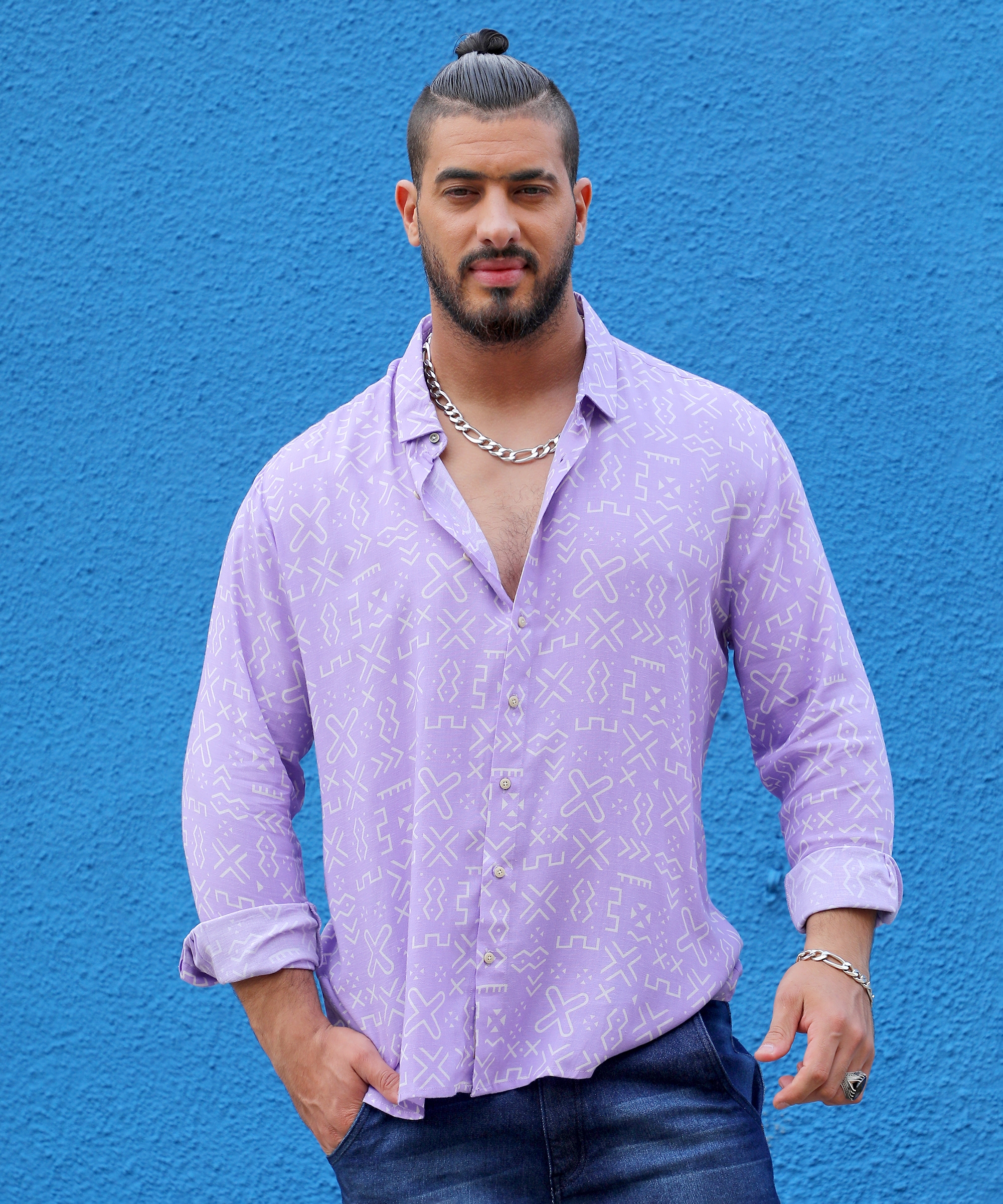 Instafab Plus | Men's Lavender Minimal Aztec Shirt