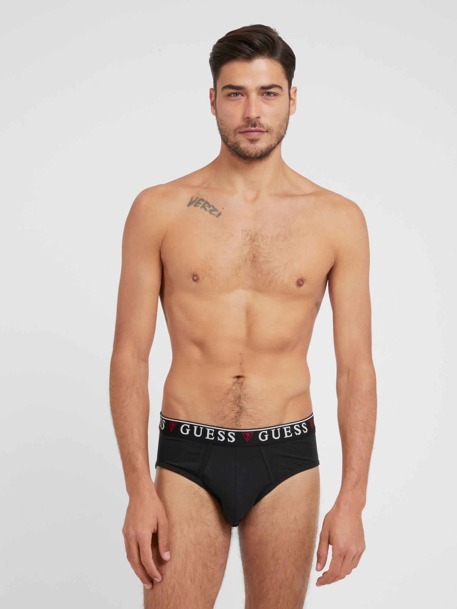 Guess Black Cotton Solid Men Brief