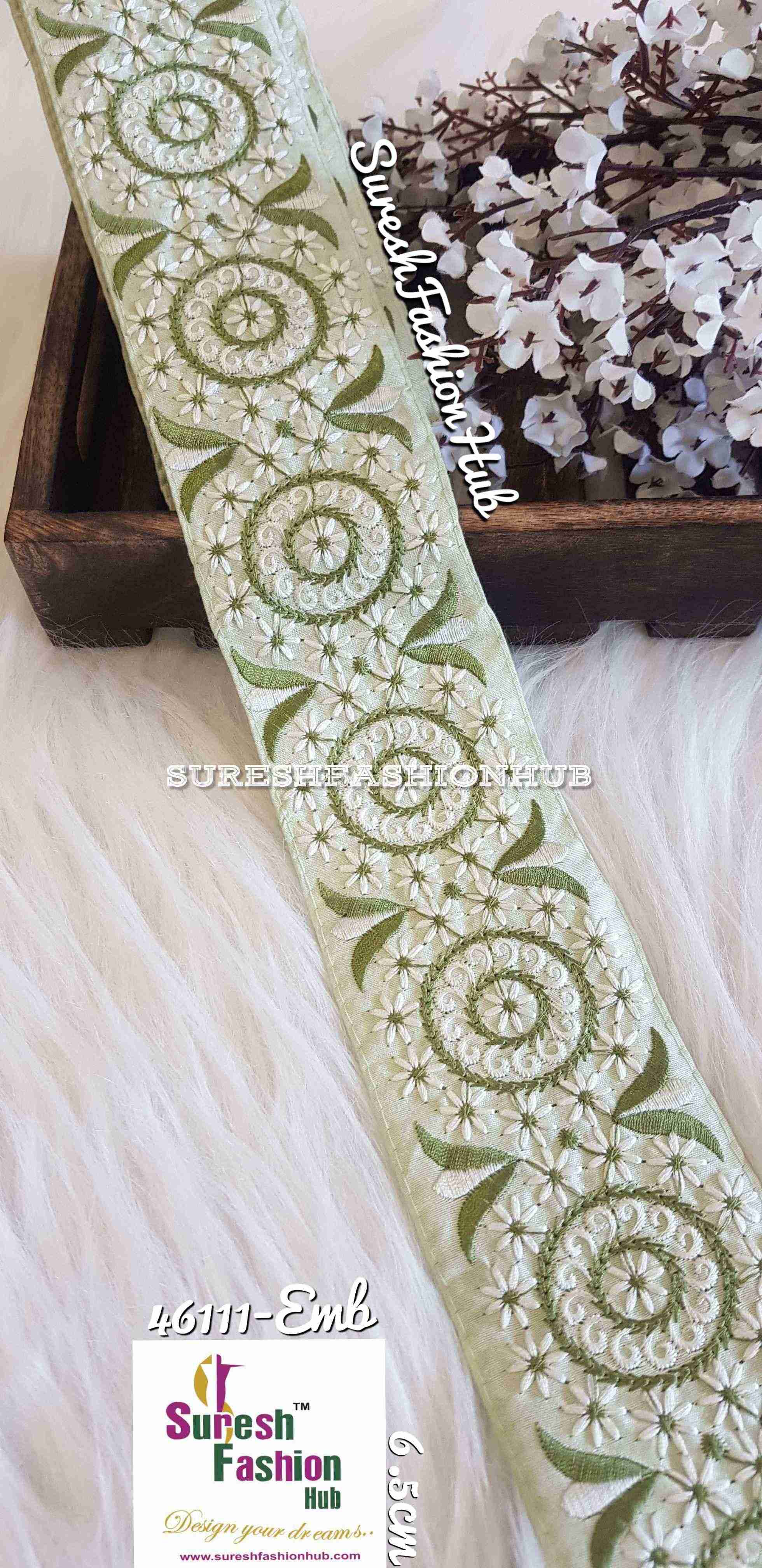 Creative Thread Works  Green Base Embroidered Trim