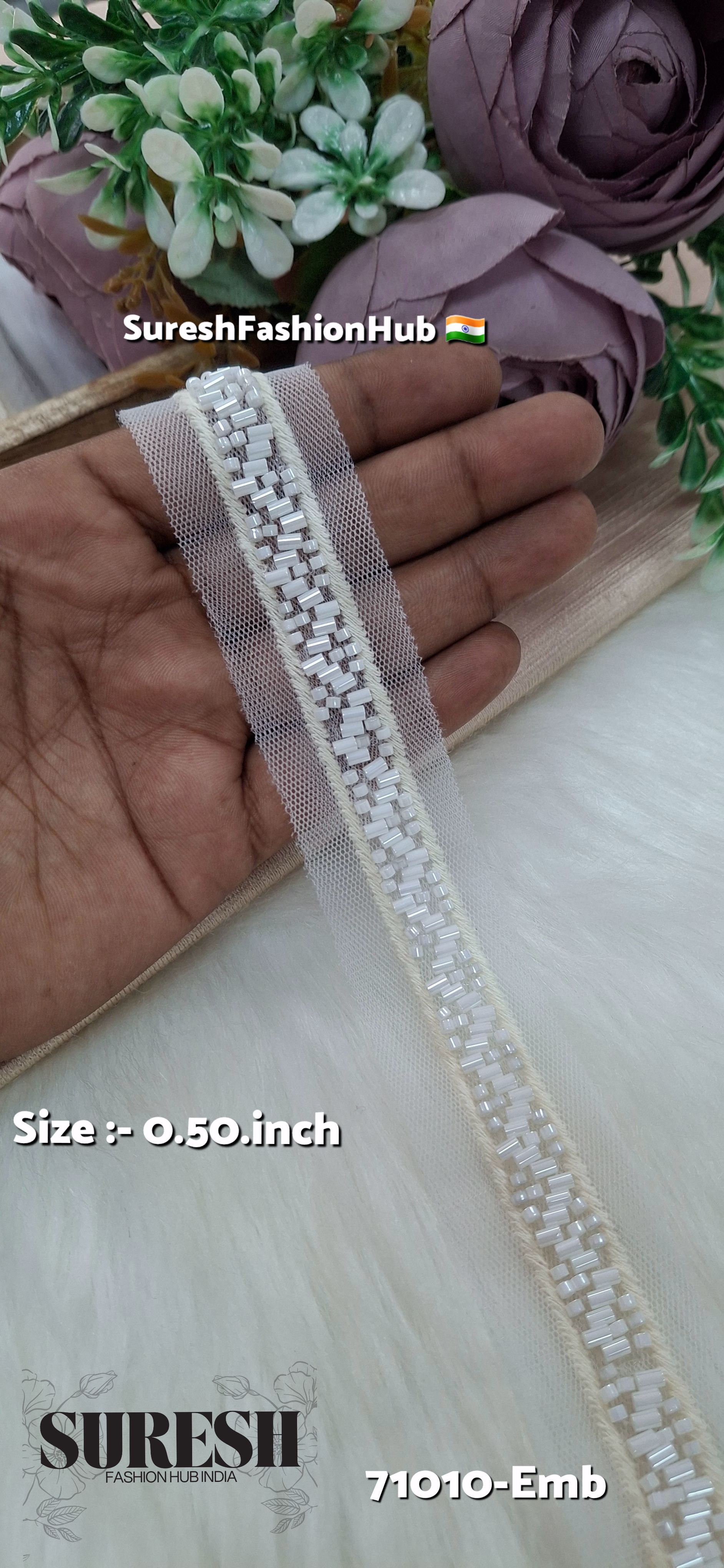 Delicate Net Embroidered Border White