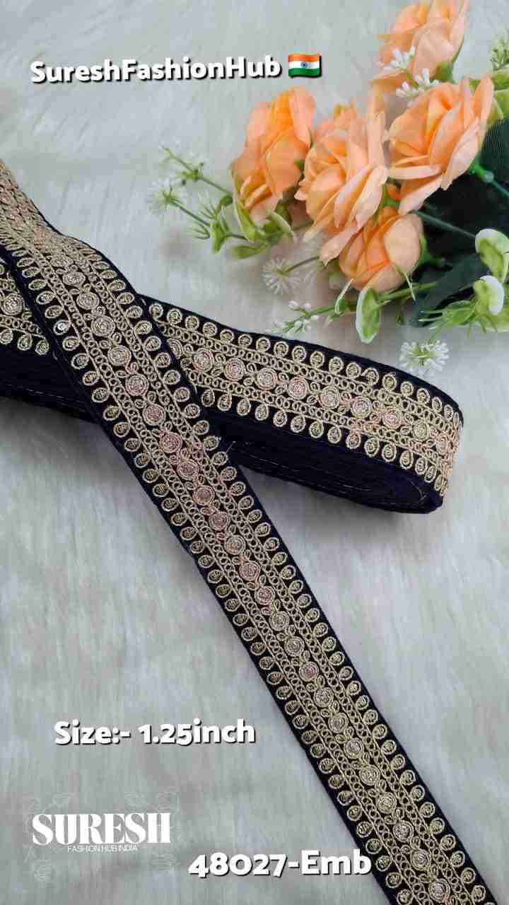 Navy Floral Velvet Dori Sequin Lace – 48027-Emb