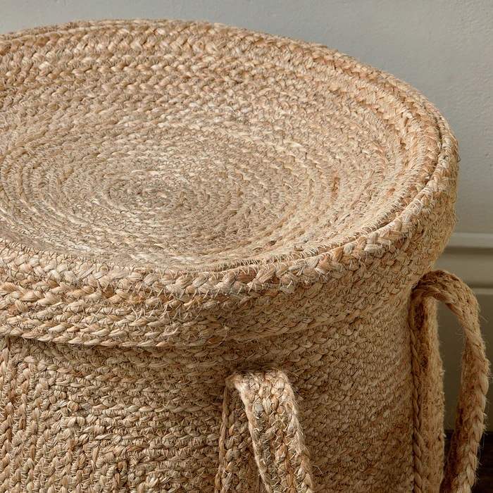 Handwoven Jute Laundry Basket with Lid and Handles – Natural Round Woven Storage Basket for Laundry, Blankets & Home Organization