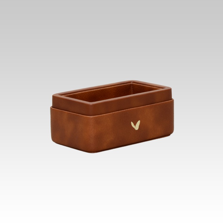 Visiting Card Holder for Desk | Faux Leather | Rectangular | Classic | Tan