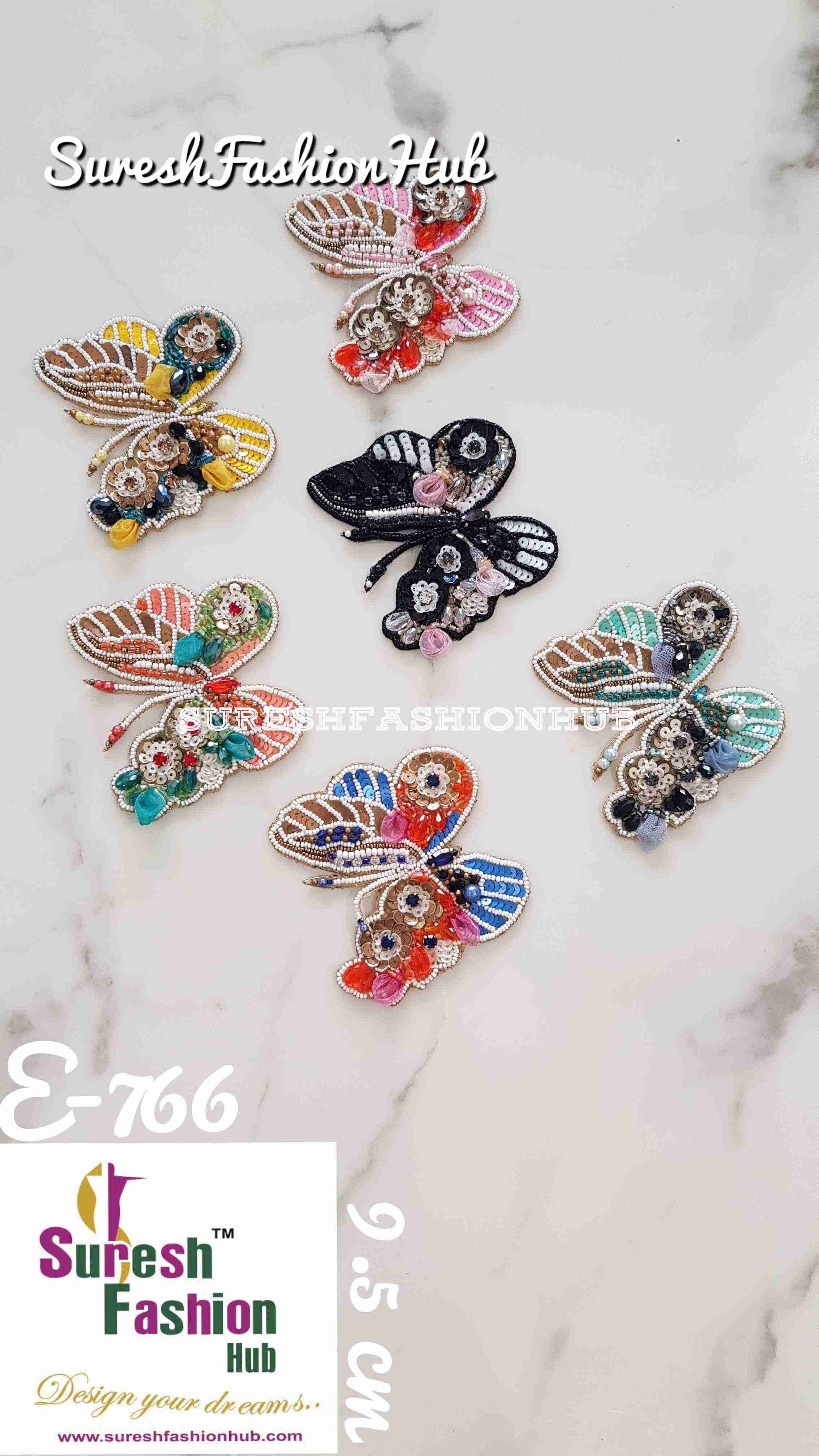 Red With Blue Beaded Butterfly Patch