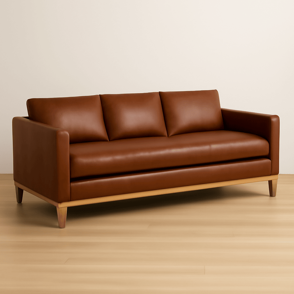 Jake Leather Sofa with Wood Base