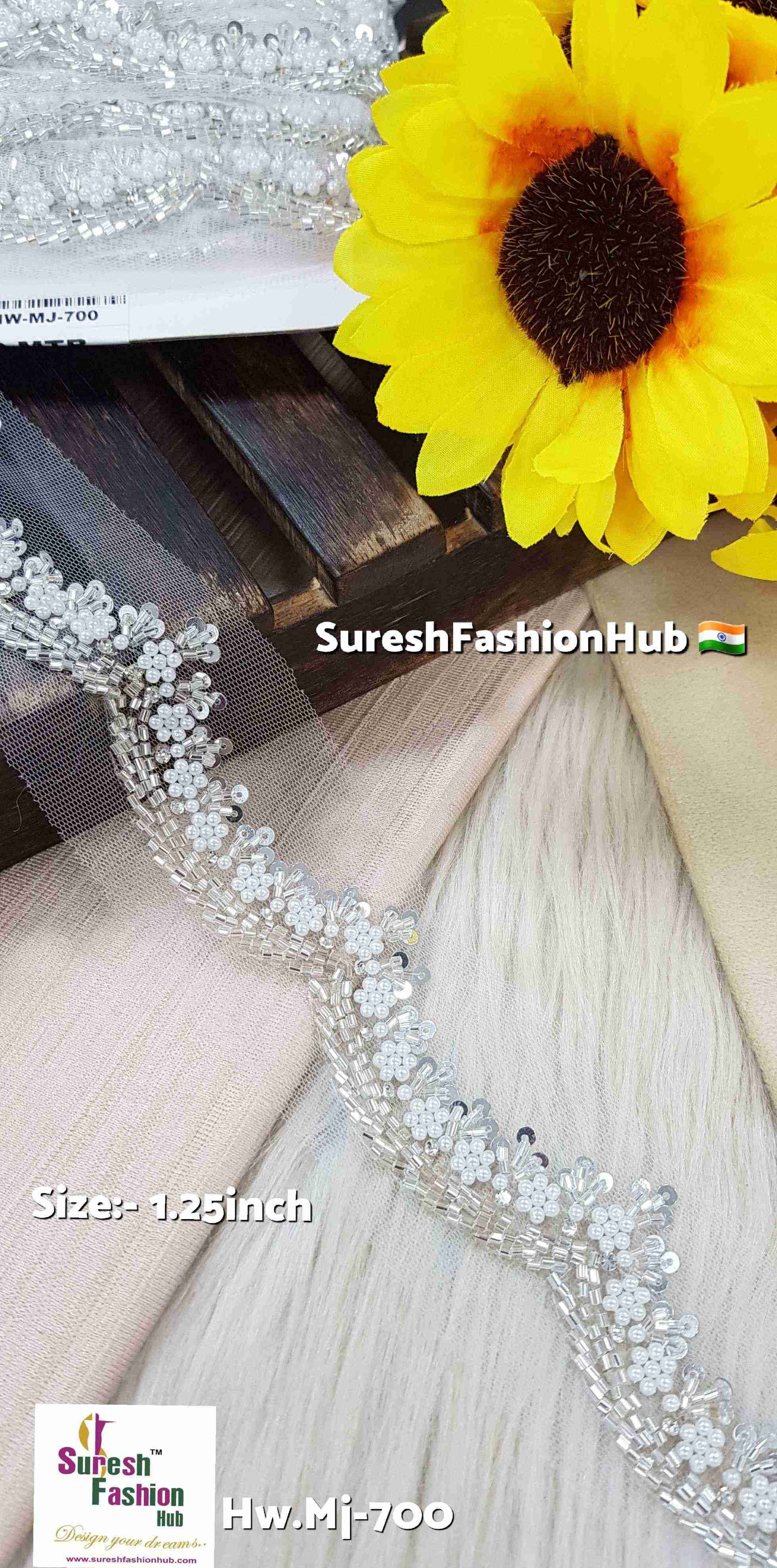  Silver Pearl Floral Scallop Lace