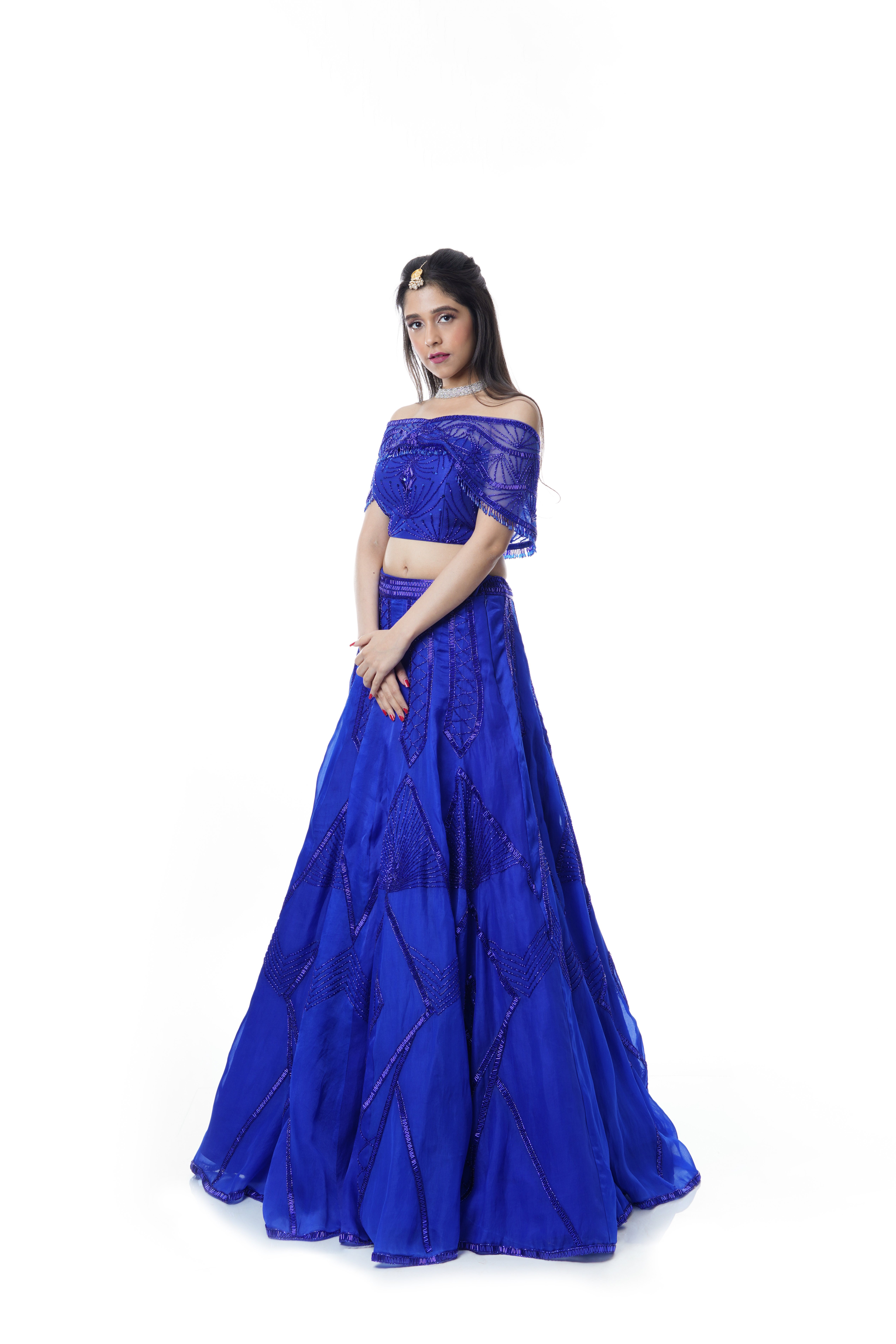 Royal Blue Off Shoulder Lehenga