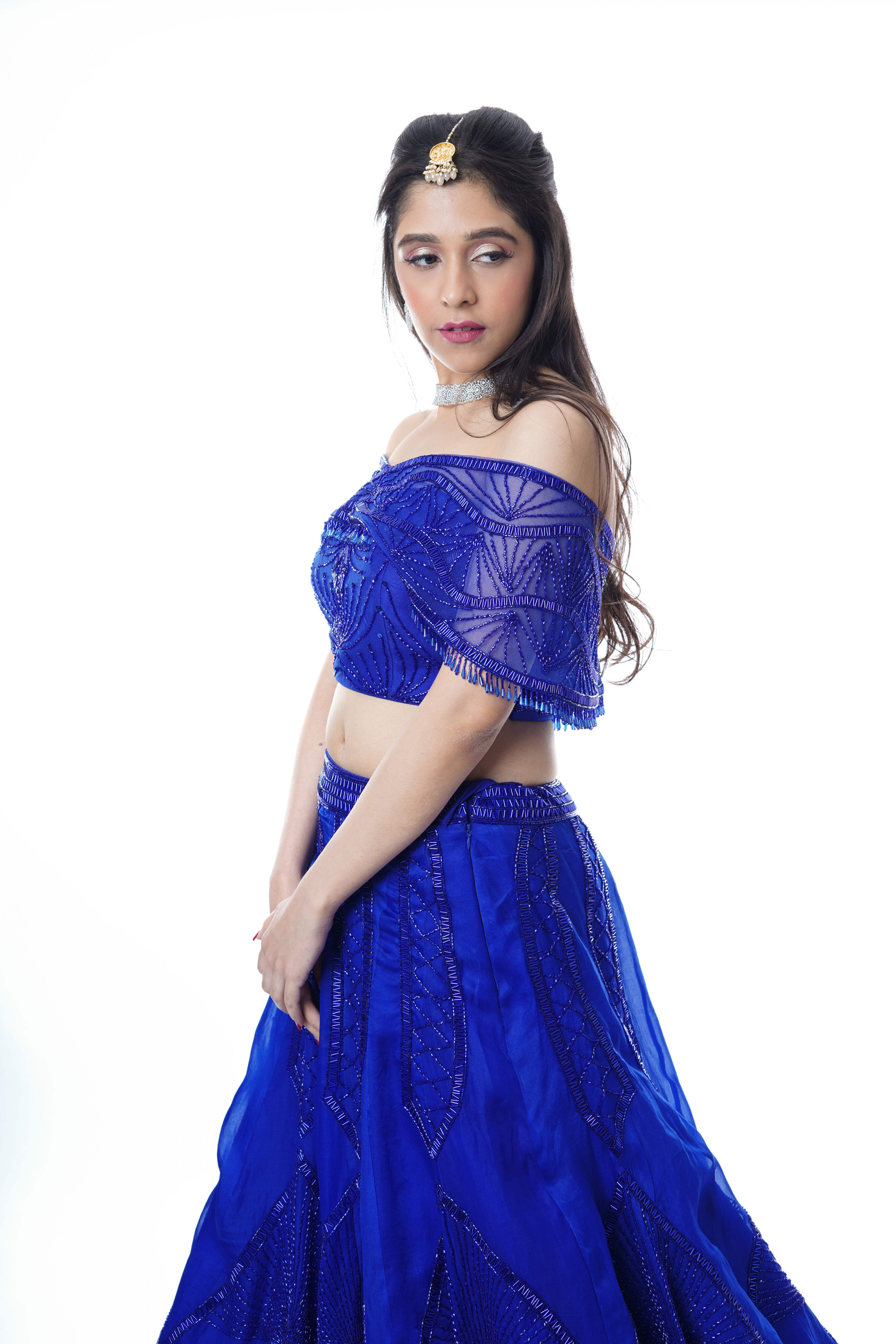 Royal Blue Off Shoulder Lehenga