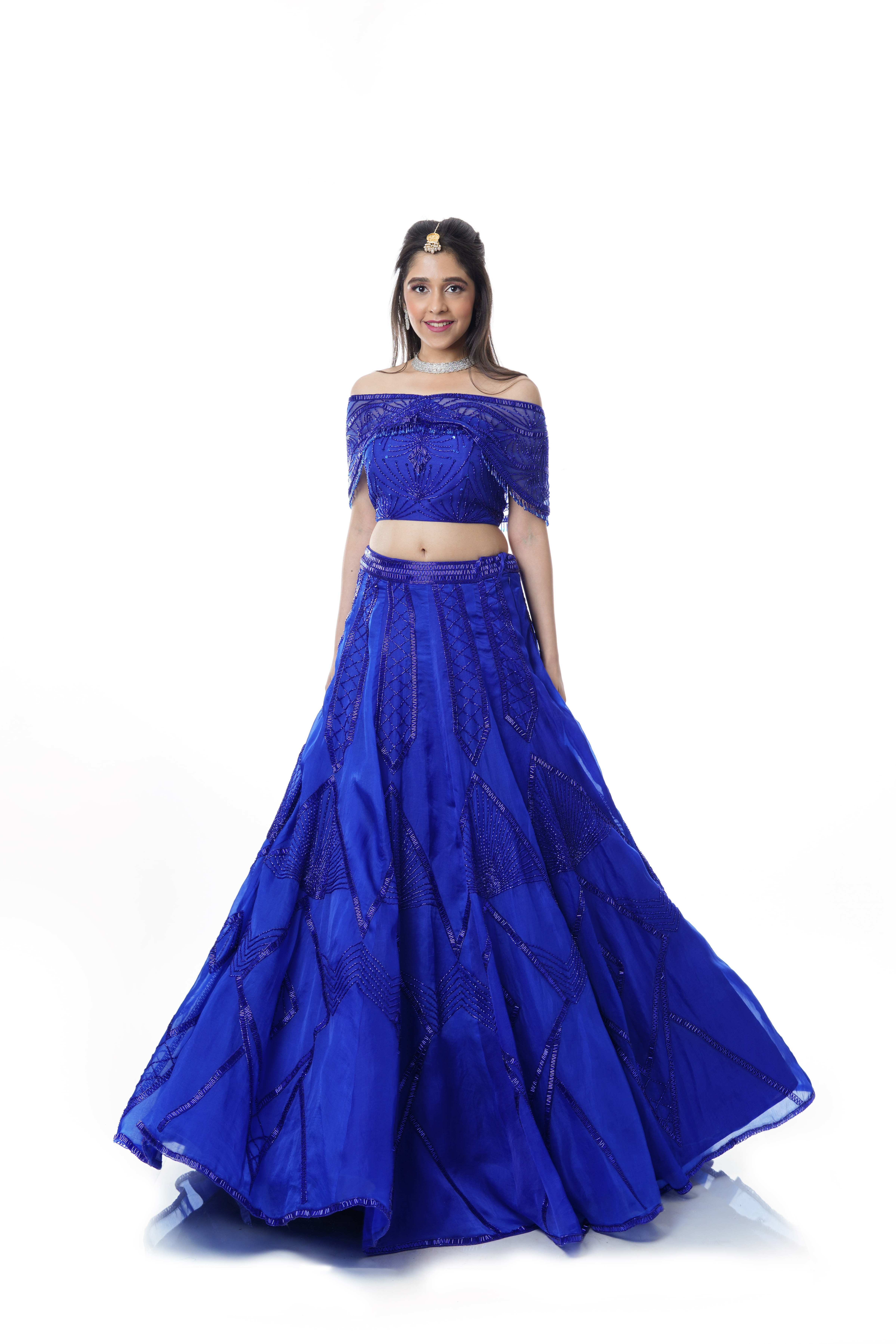 Royal Blue Off Shoulder Lehenga