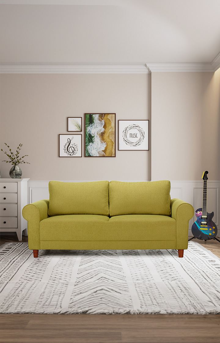 neudot Melody Sofa for Living Room |3 Persons Sofa|Premium Fabric with Padded Cushioned Armrest | Solid Wood Frame|3 Seater in Mellow Green Color