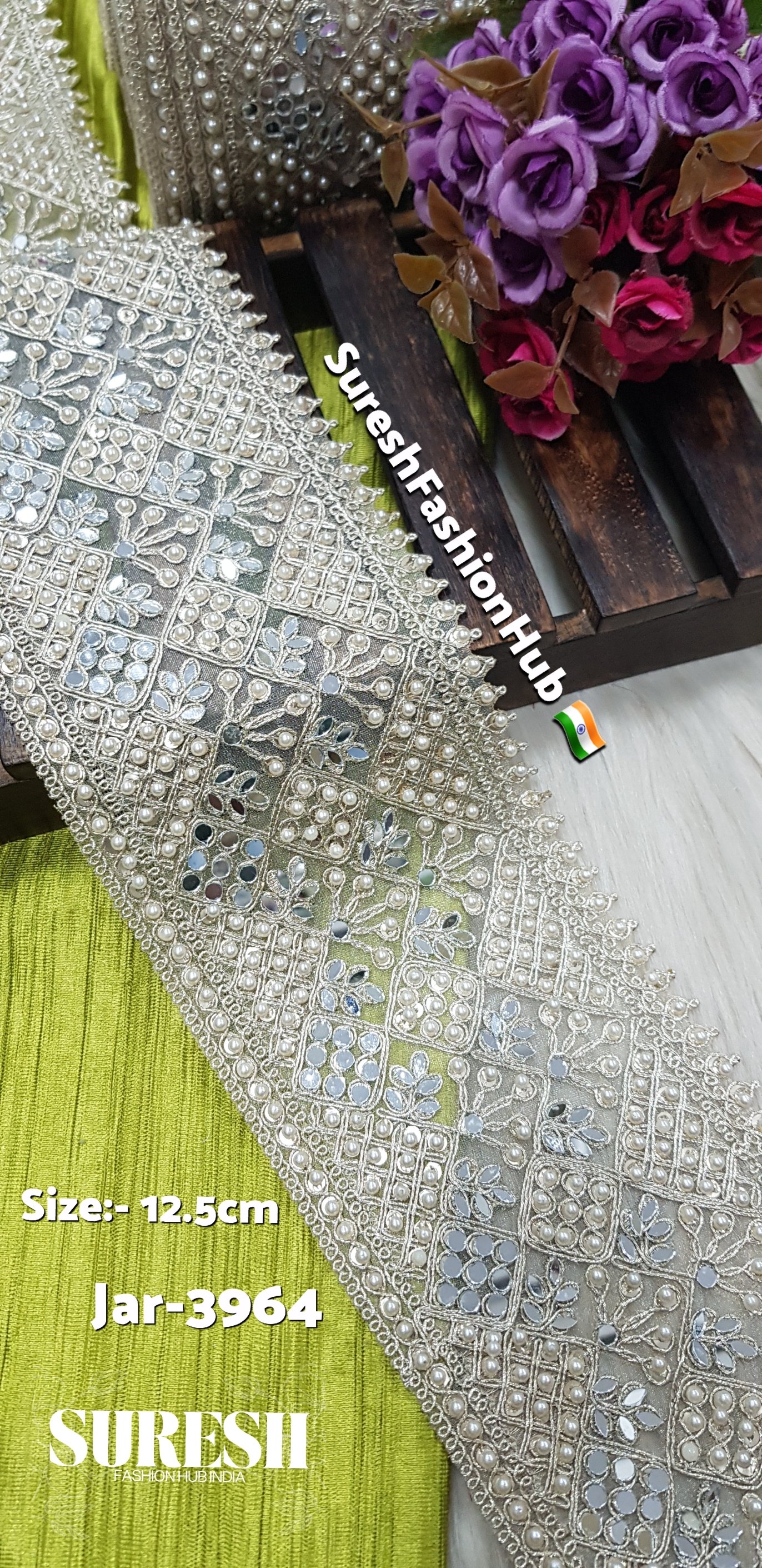 Floral Cutwork Pearl Mirror Lace – Jar-3964