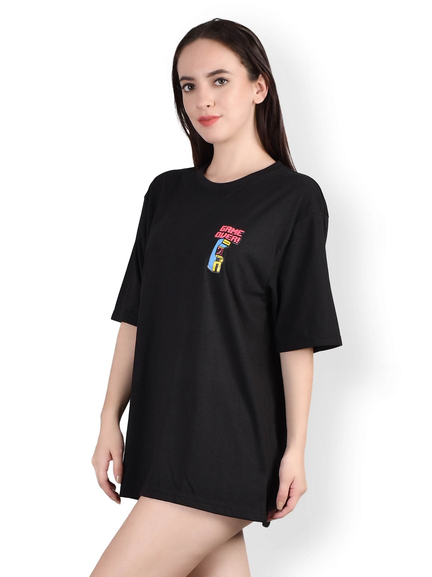Game Over : Quirky Printed Oversized Women's Tees In Black Color