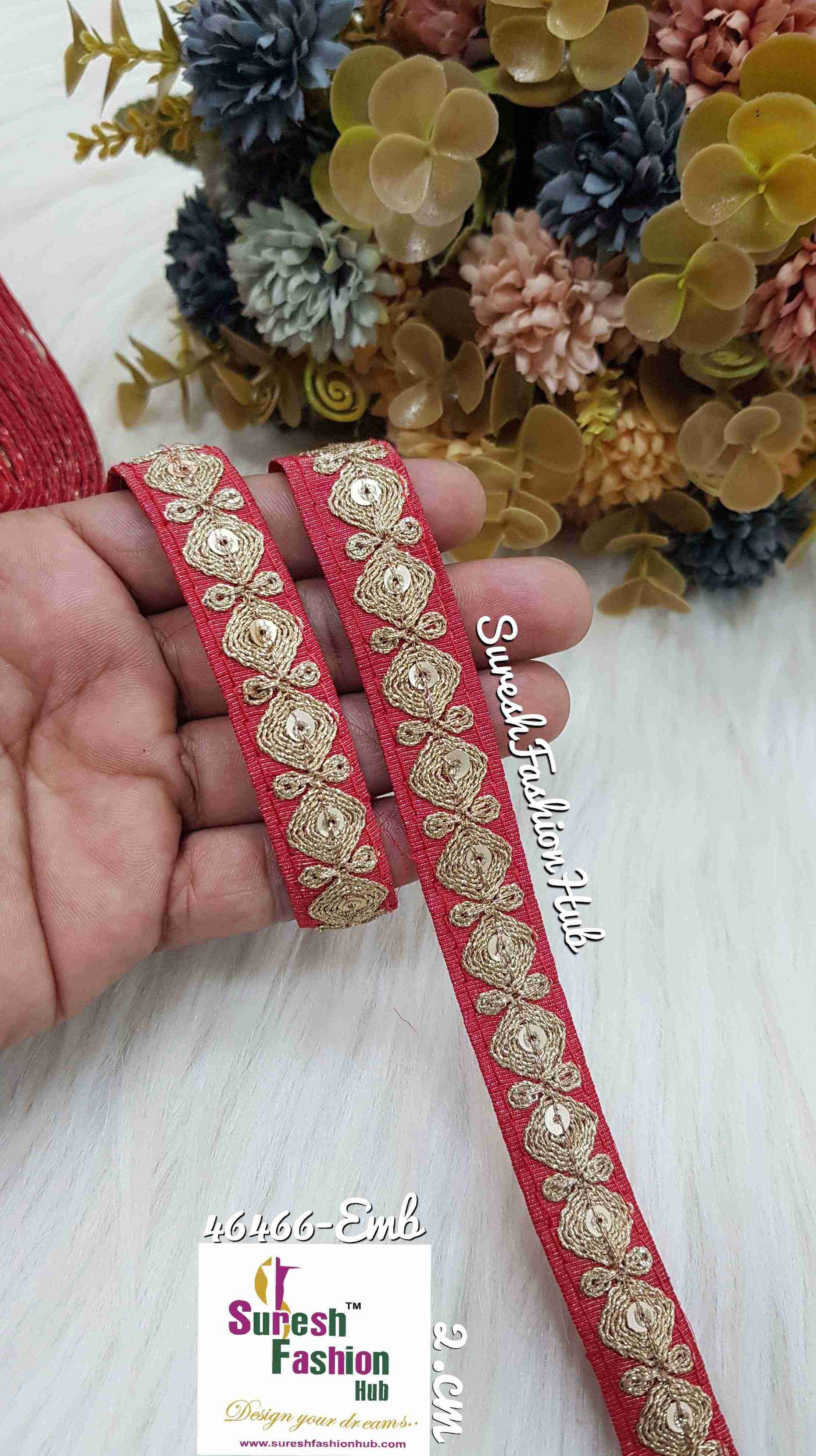 Candy Pink Embroidered Design Trim