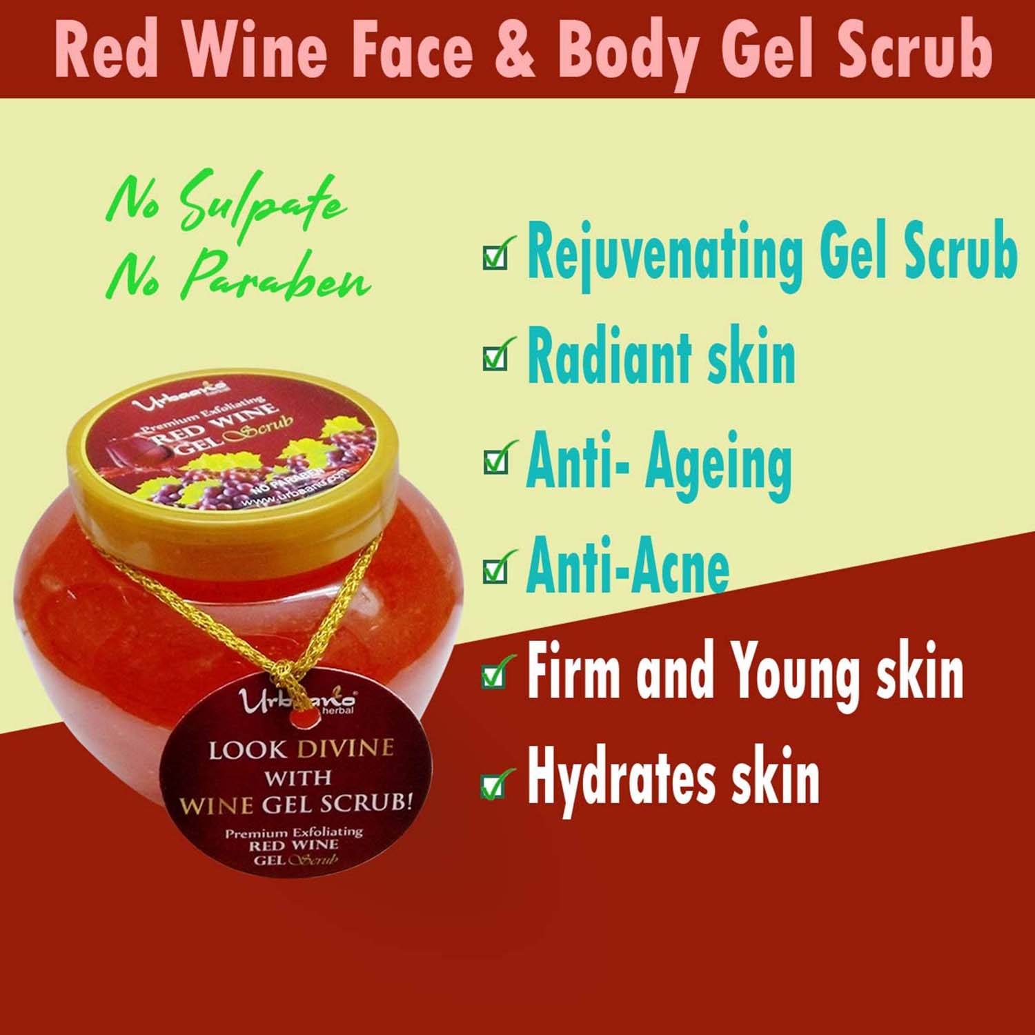 Urbaano Herbal | Urbaano Herbal Face & Body Wine Gel Scrub - Exfoliating, Polishing, De Tan, Nourishing, Skin Tightening -500gm 3