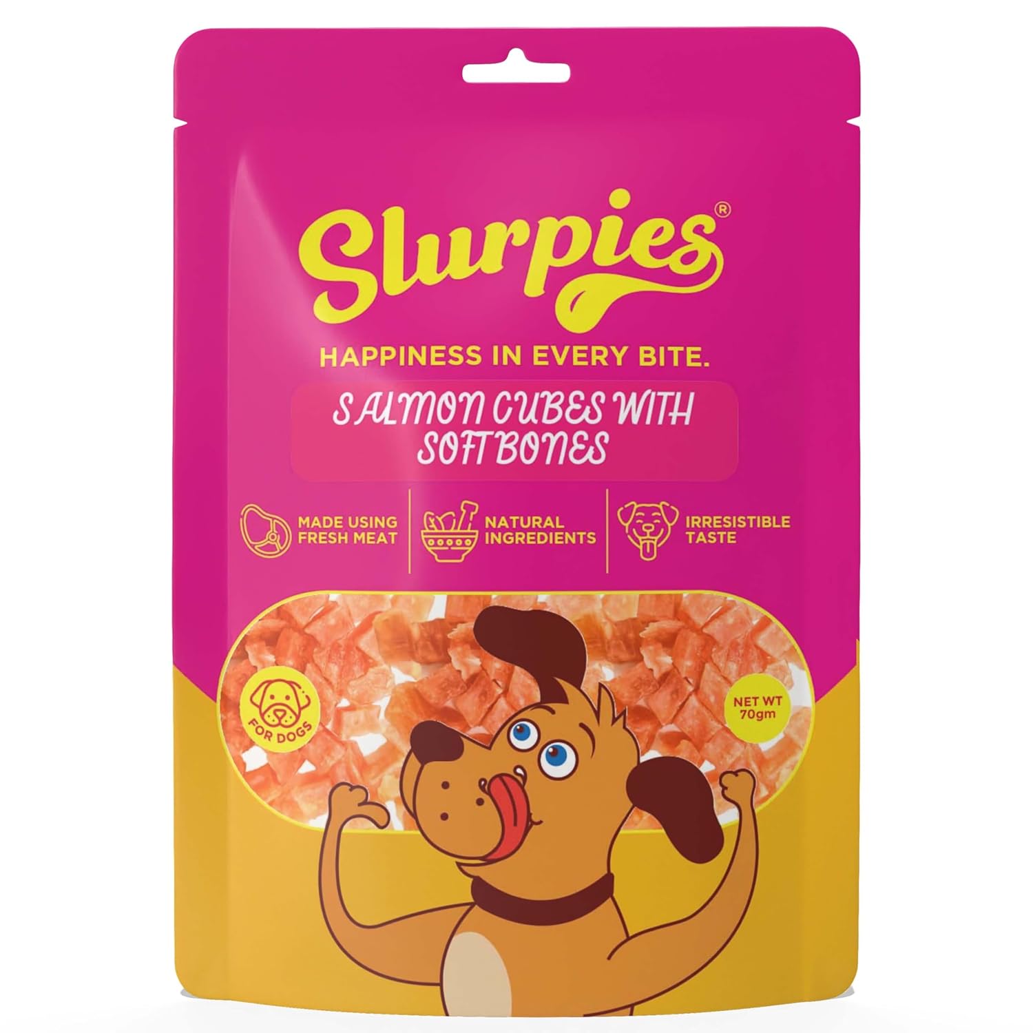 Slurpies Salmon Cubes with Soft Bones Treats for Cats, 50g