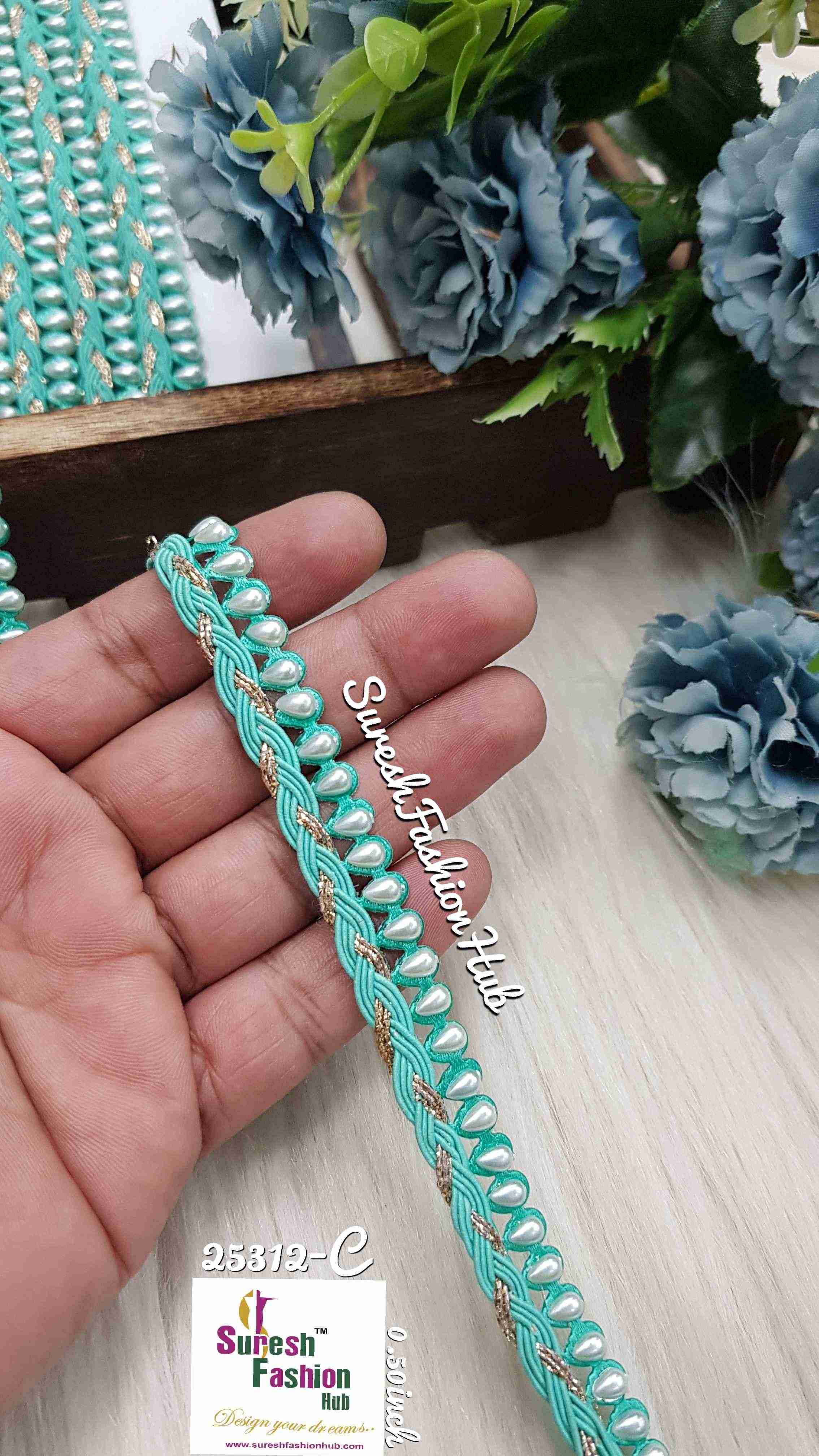 Here are some SEO-optimized ALT text suggestions for your lace products:  1. "Luxurious Pearl Shade Jhalar Lace - Glitter Embellished Trim" 2. "Machine-Made Scalloped Lace - Elegant Border for Sarees" 3. "Gota and Zari Lace for Sarees - Traditional Ethnic Embellishment" 4. "Decorative Jhalar Lace with Glitter Dori - Fe
