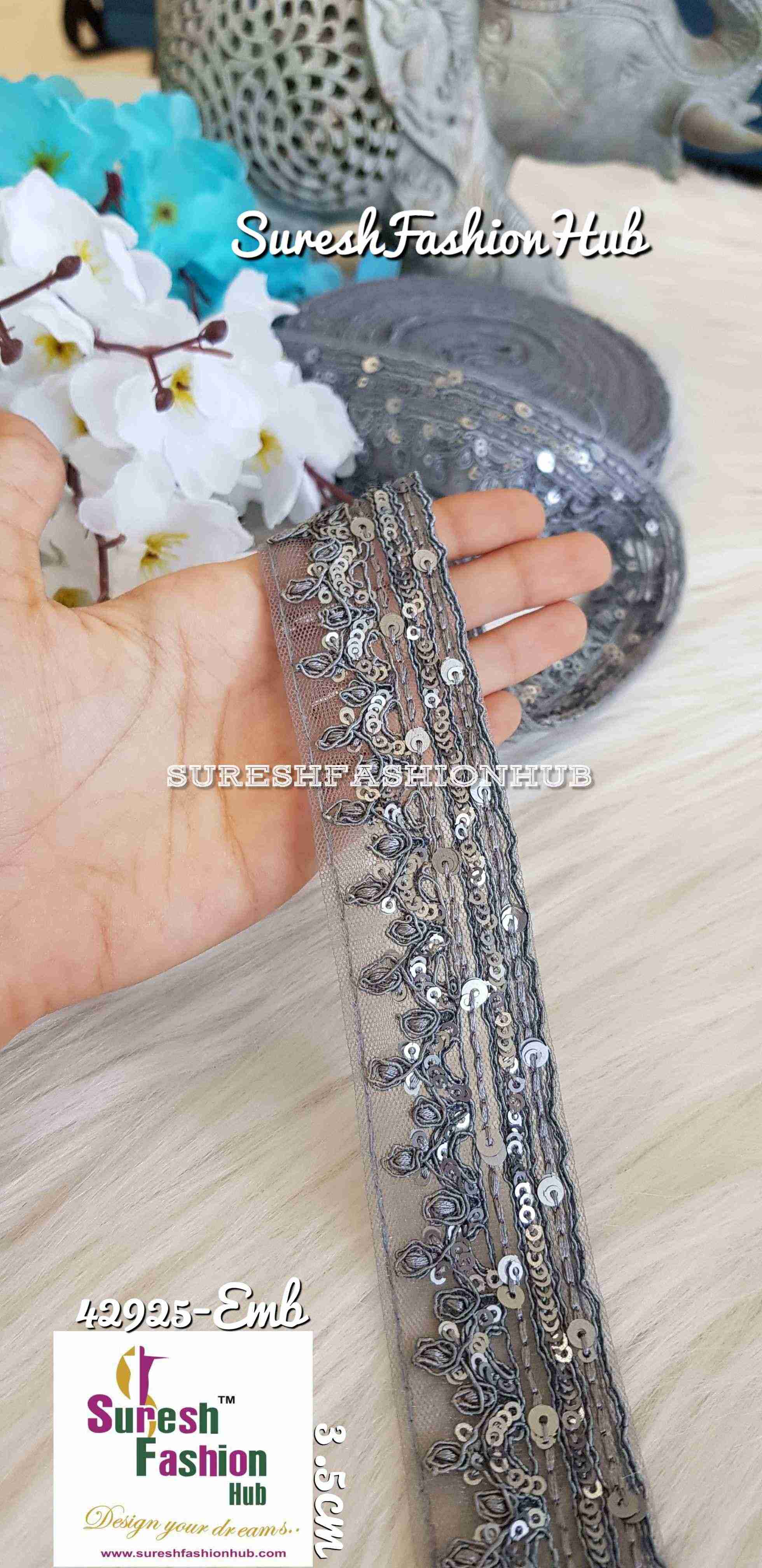 Sparkling Grey Sequence Embroidered Trim