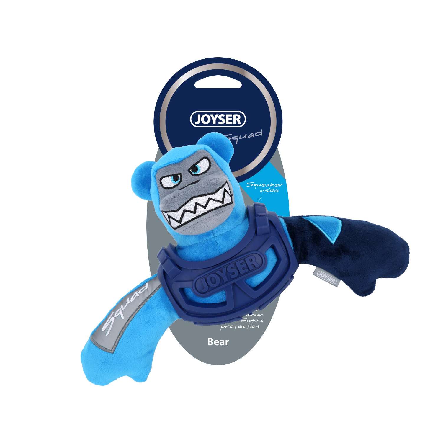 Joyser Squad Armored Bear Plush Dog Toy with Squeaker, Blue