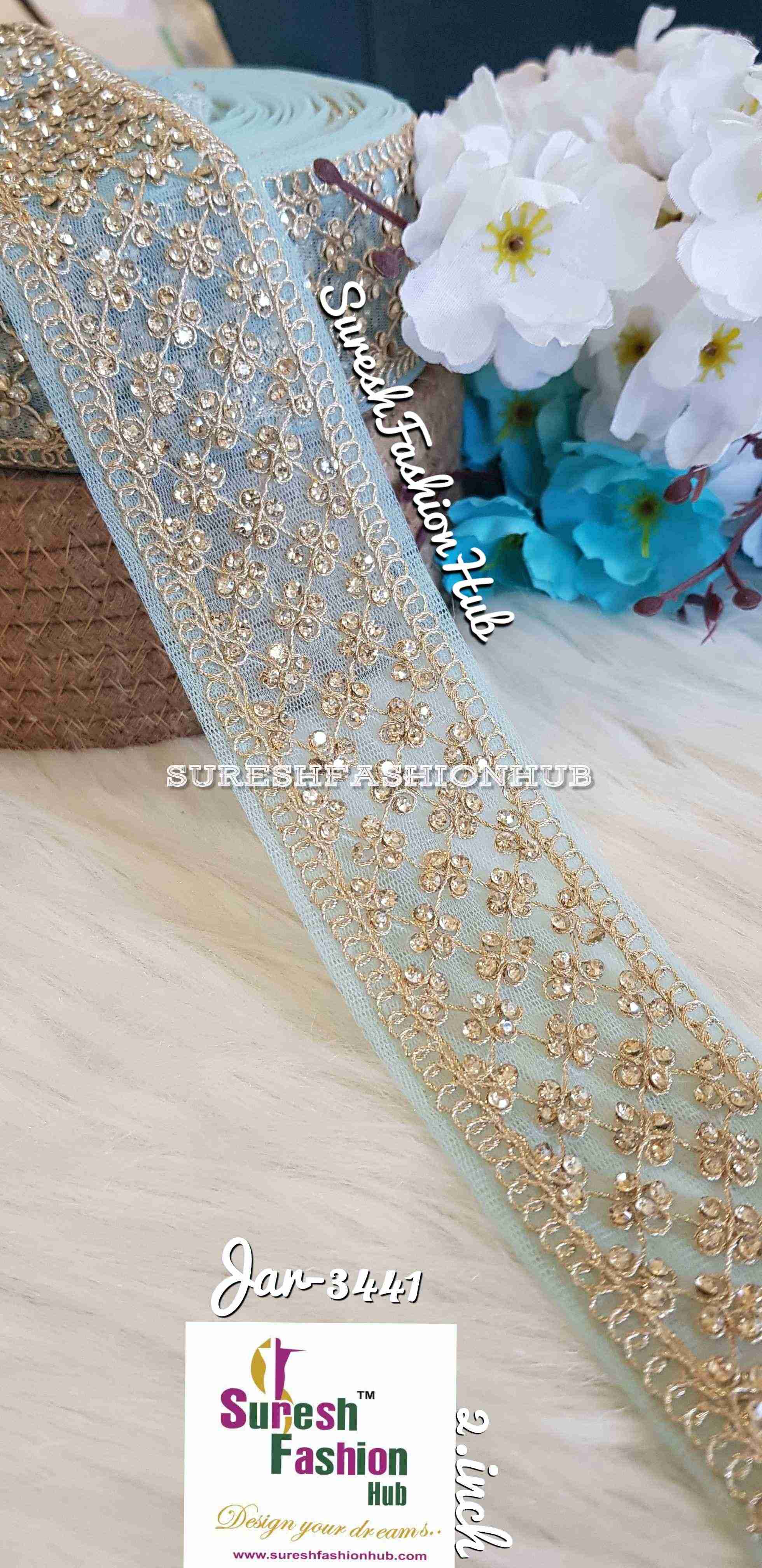 Gemstone Garden Pastel Blue Embroidered Trim