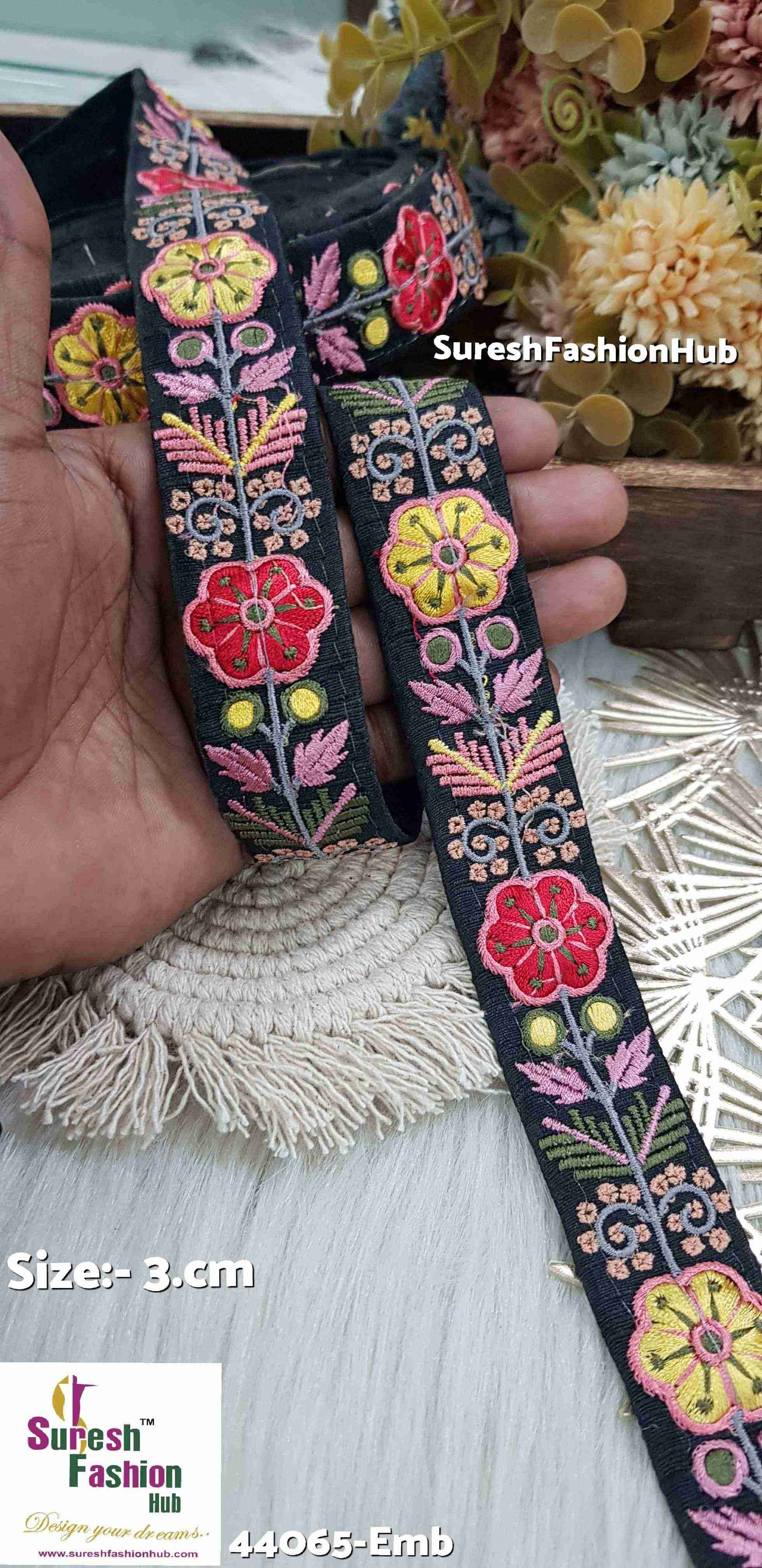 Multicolor Thread black Embroidered Lace Fabric
