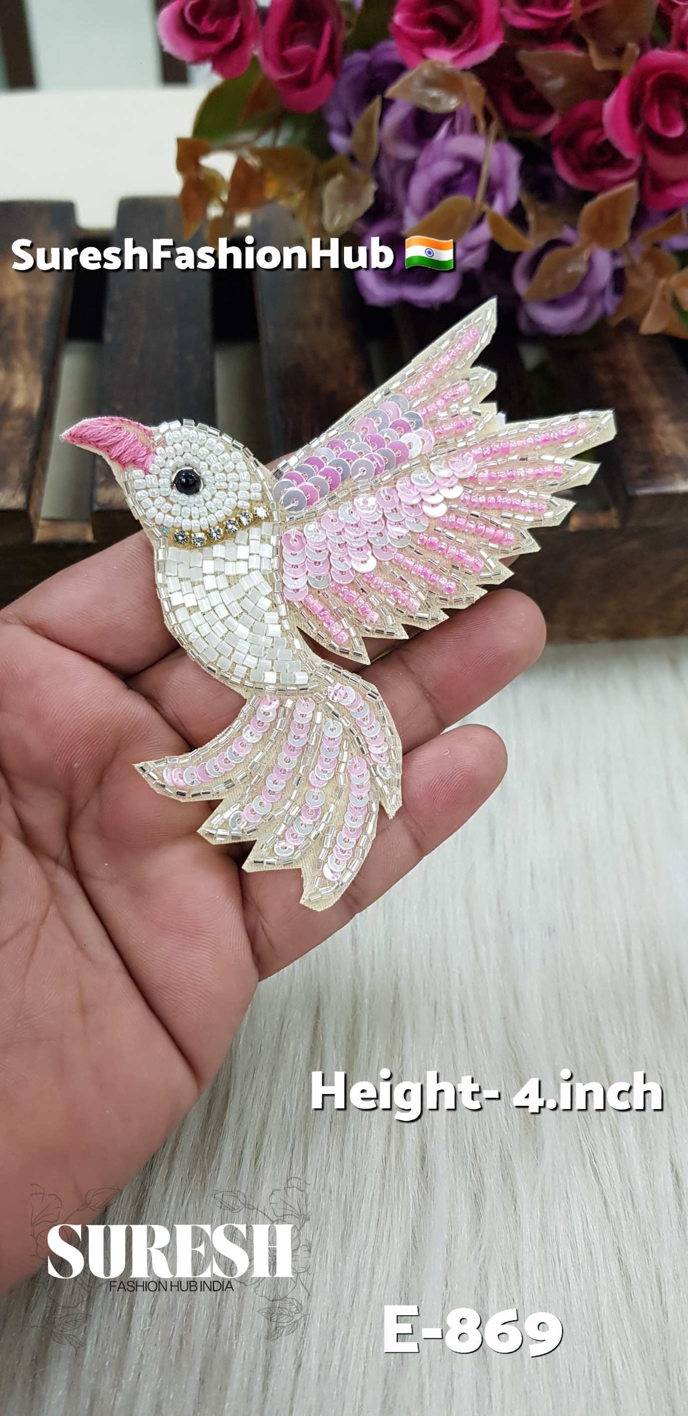 E-869 Pink Left Side Flying Bird Patch