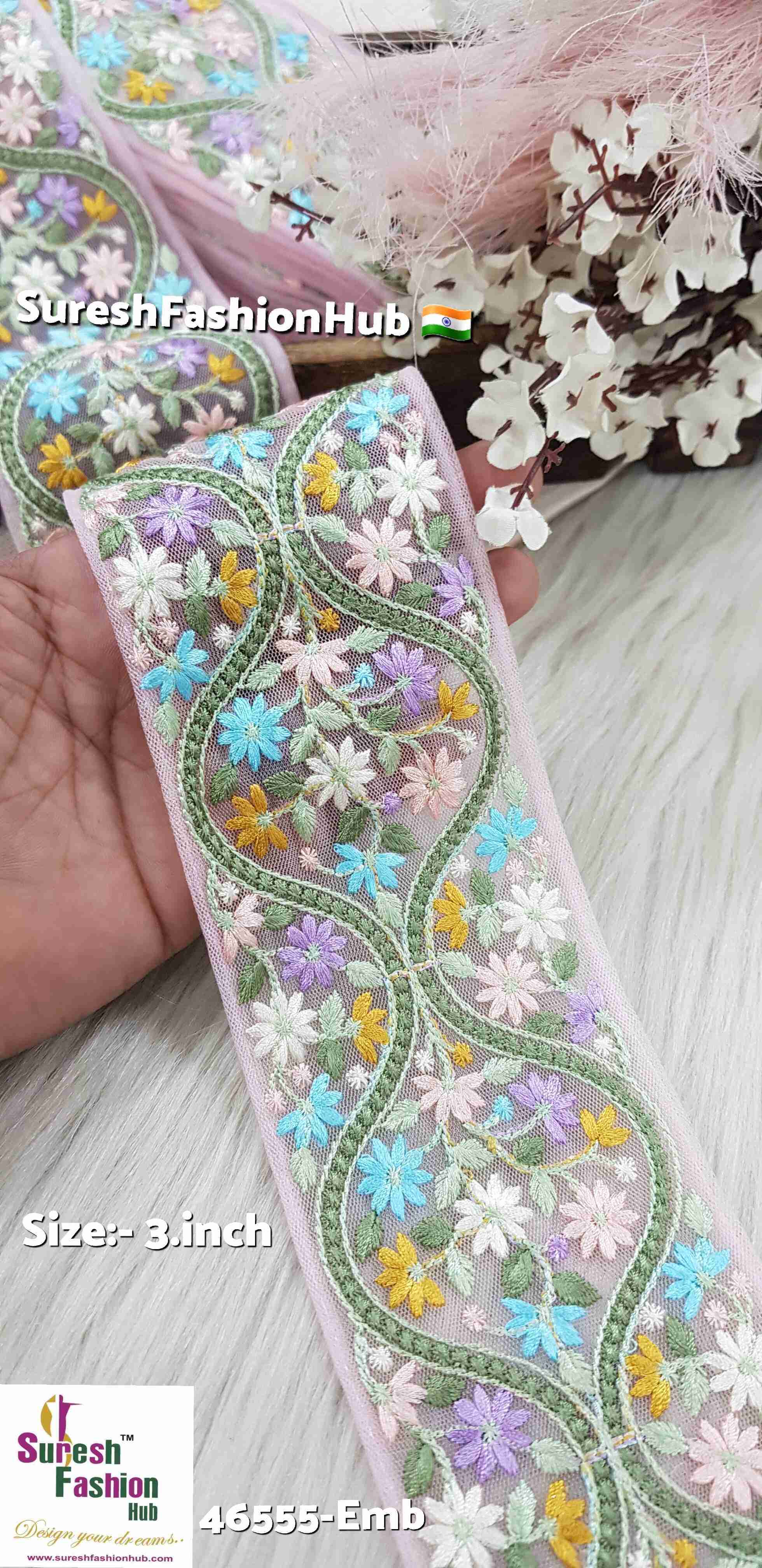 Delicate Floral Baby Pink Embroidery Lace