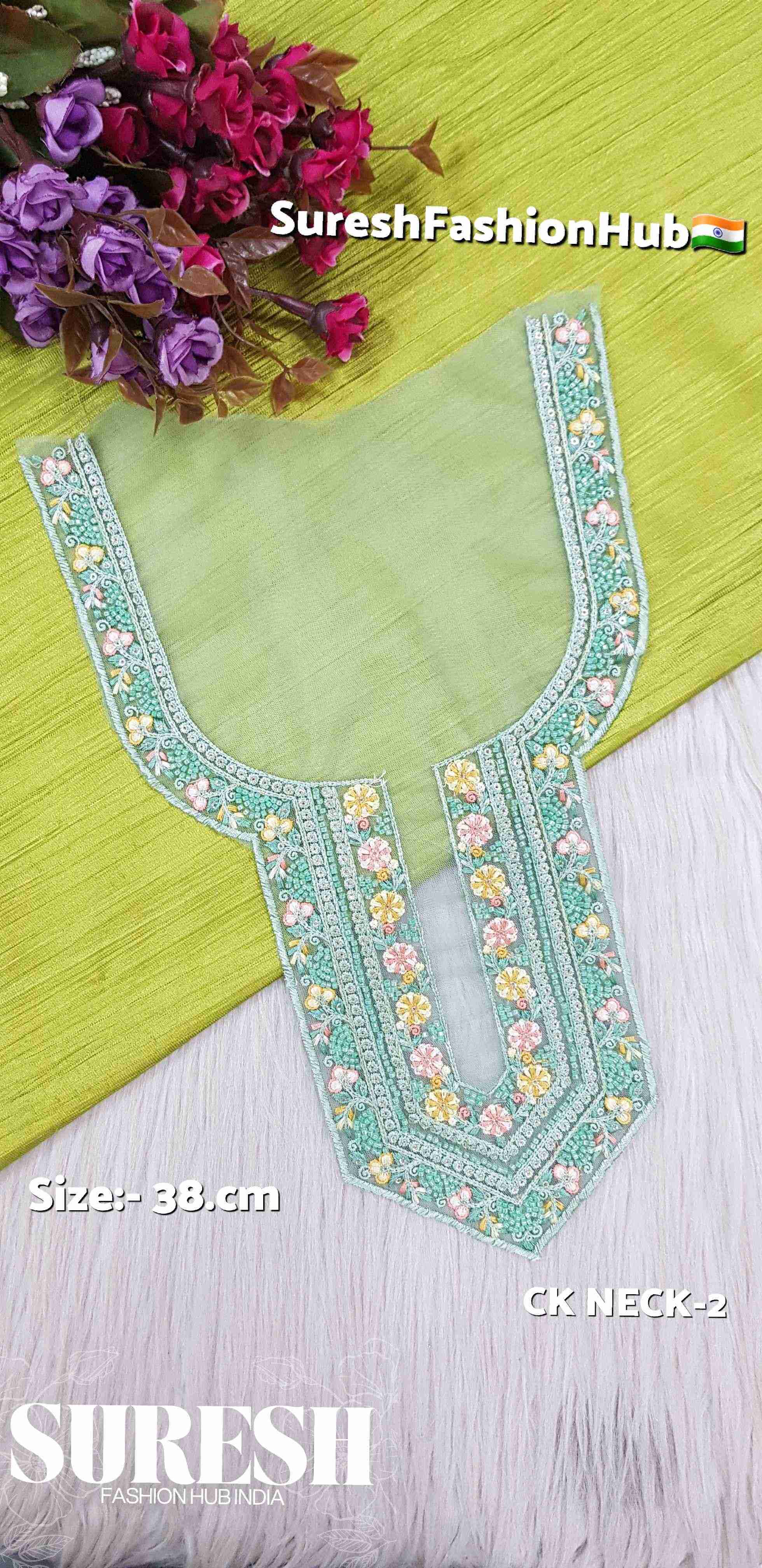 Emerald Glow Cutdana Thread Neck – Emerald Green | CK NECK-2