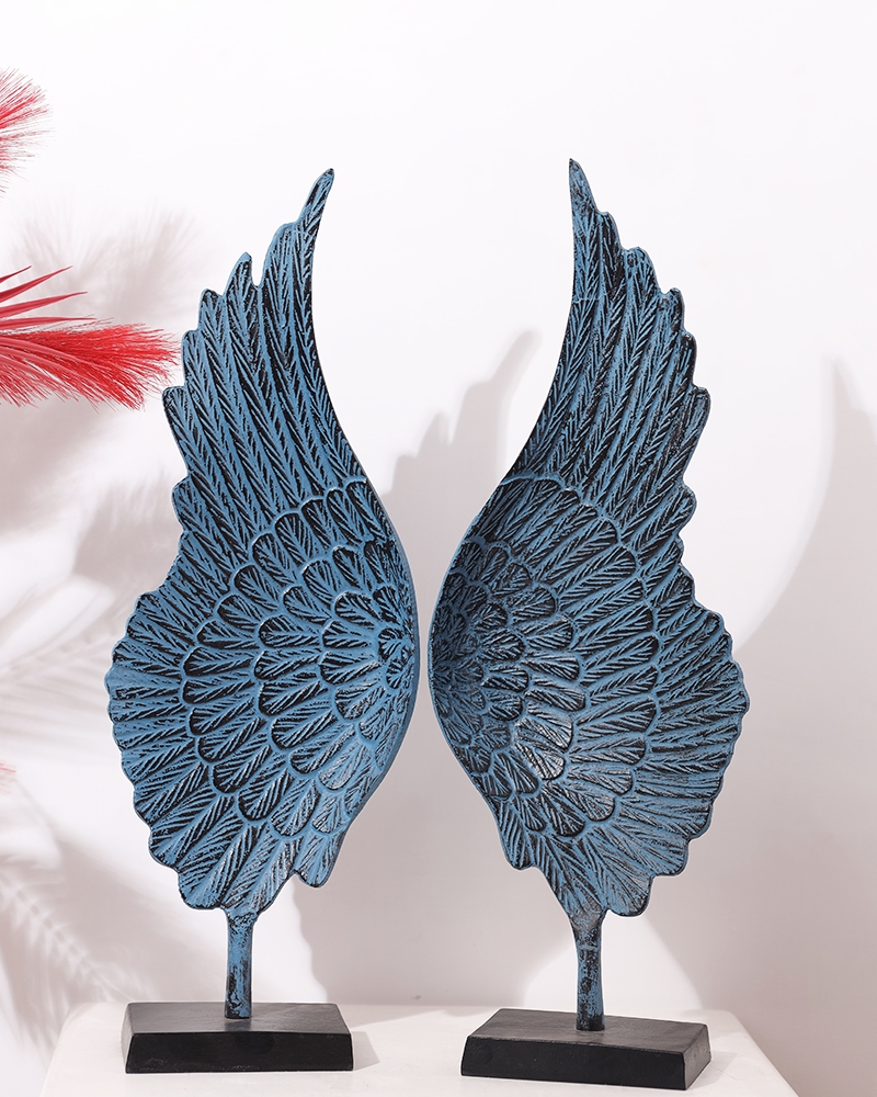 Order Happiness | Order Happiness Metal Blue Color Right Angel Wings Table Top Showpiece (Pack Of 1) For Home Decoration, Living Room & Office 1