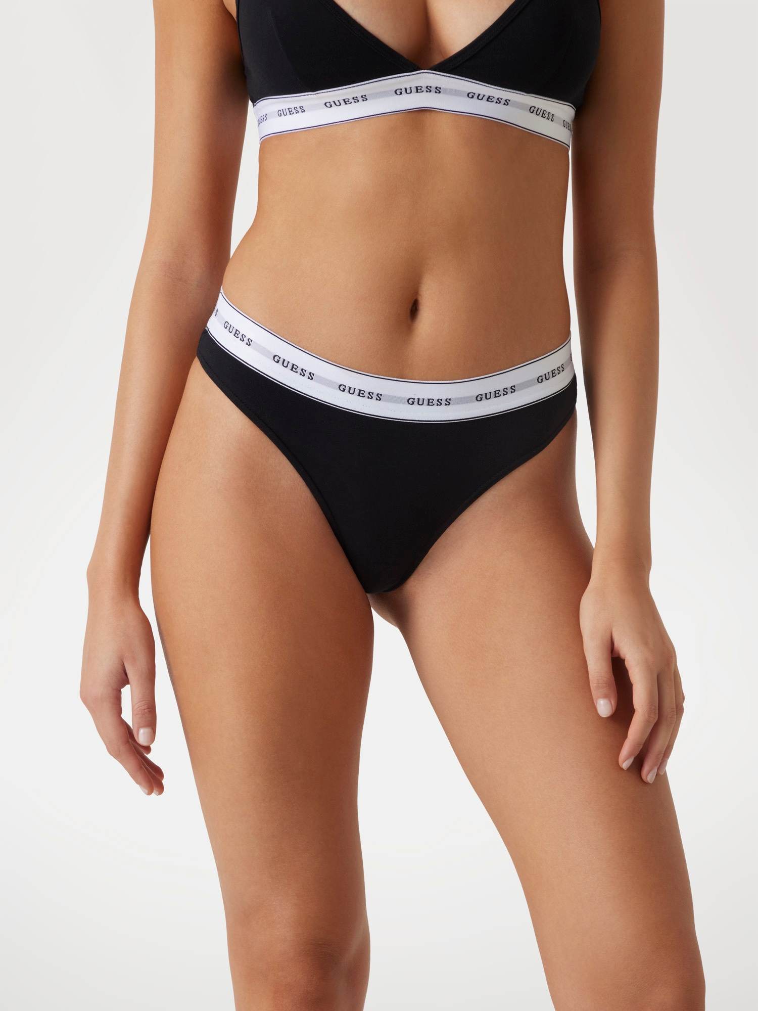 Guess Women Black Solid Cotton Blend Thong