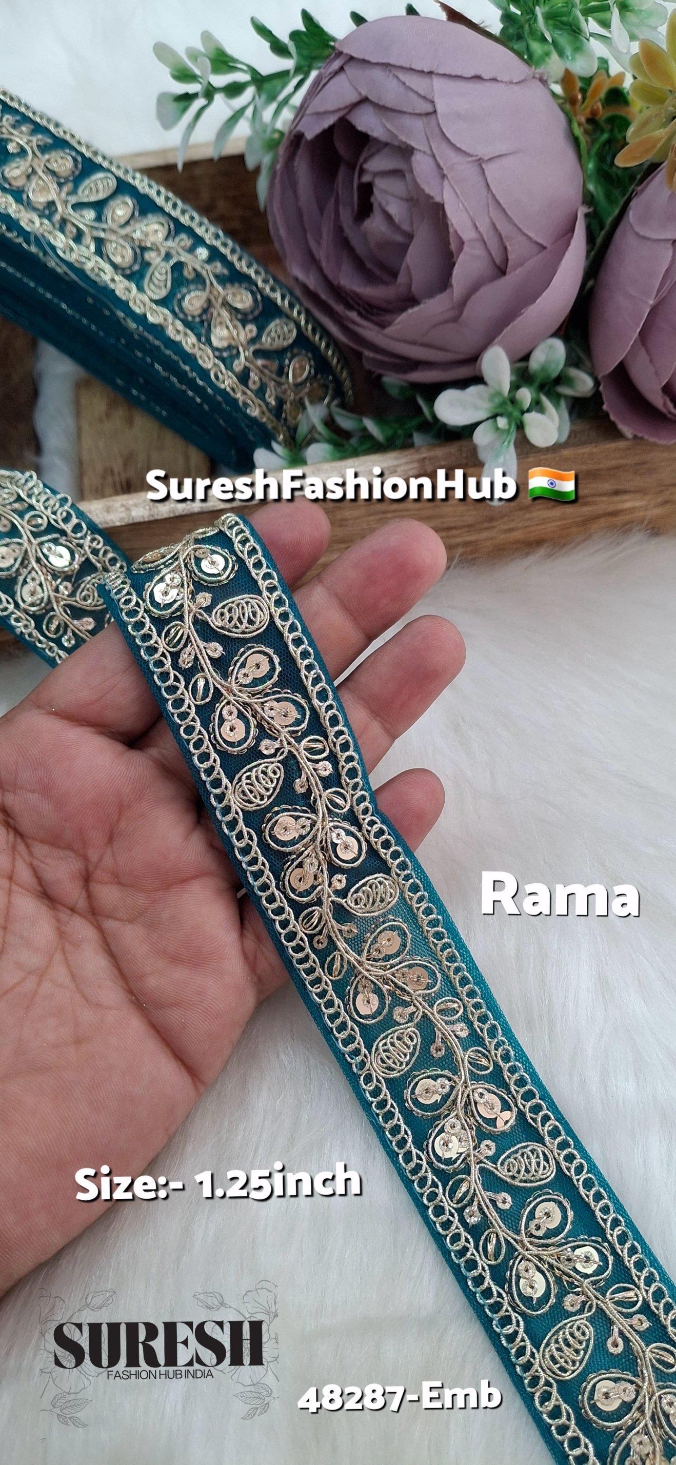 Rama Green Pearl Dori Zari Embroidery Border Lace