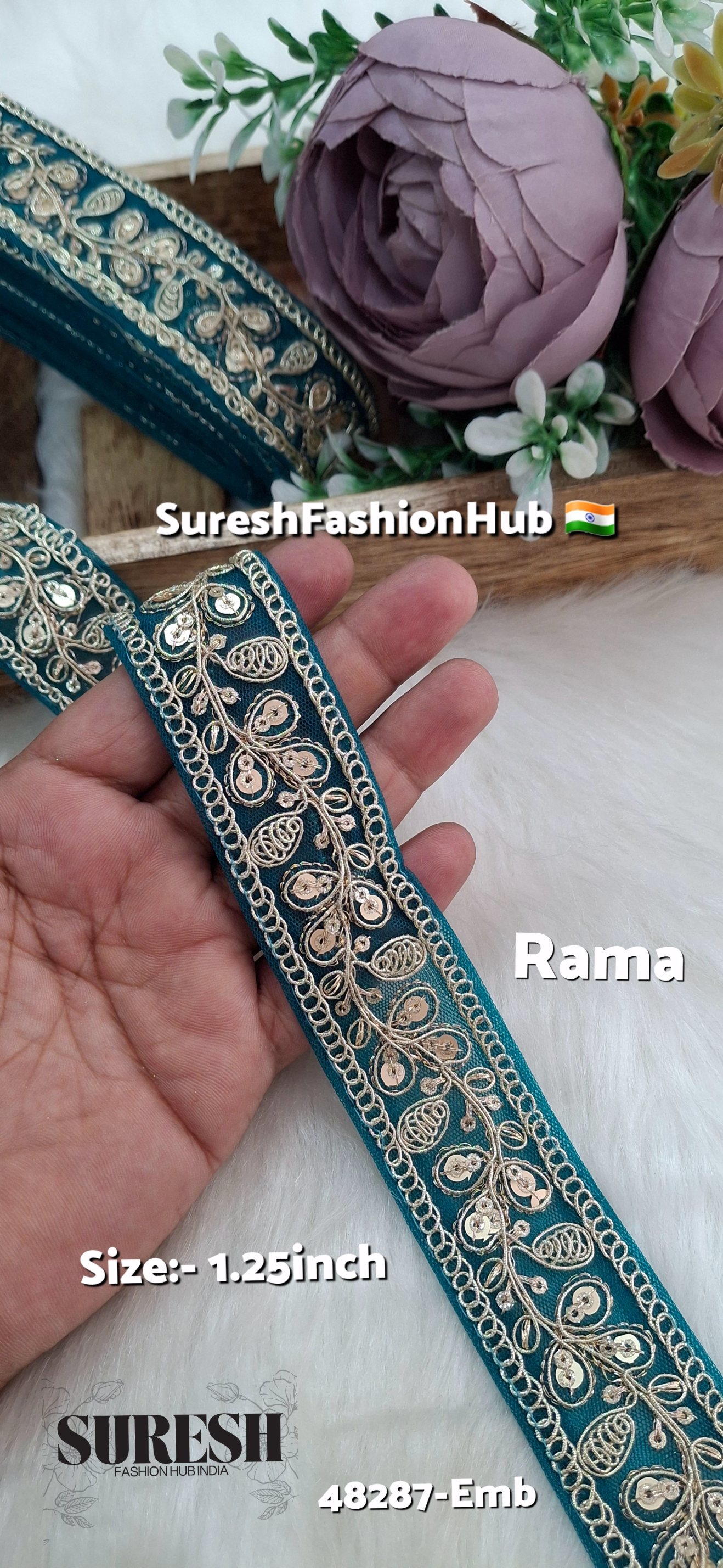 Rama Green Pearl Dori Zari Embroidery Border Lace