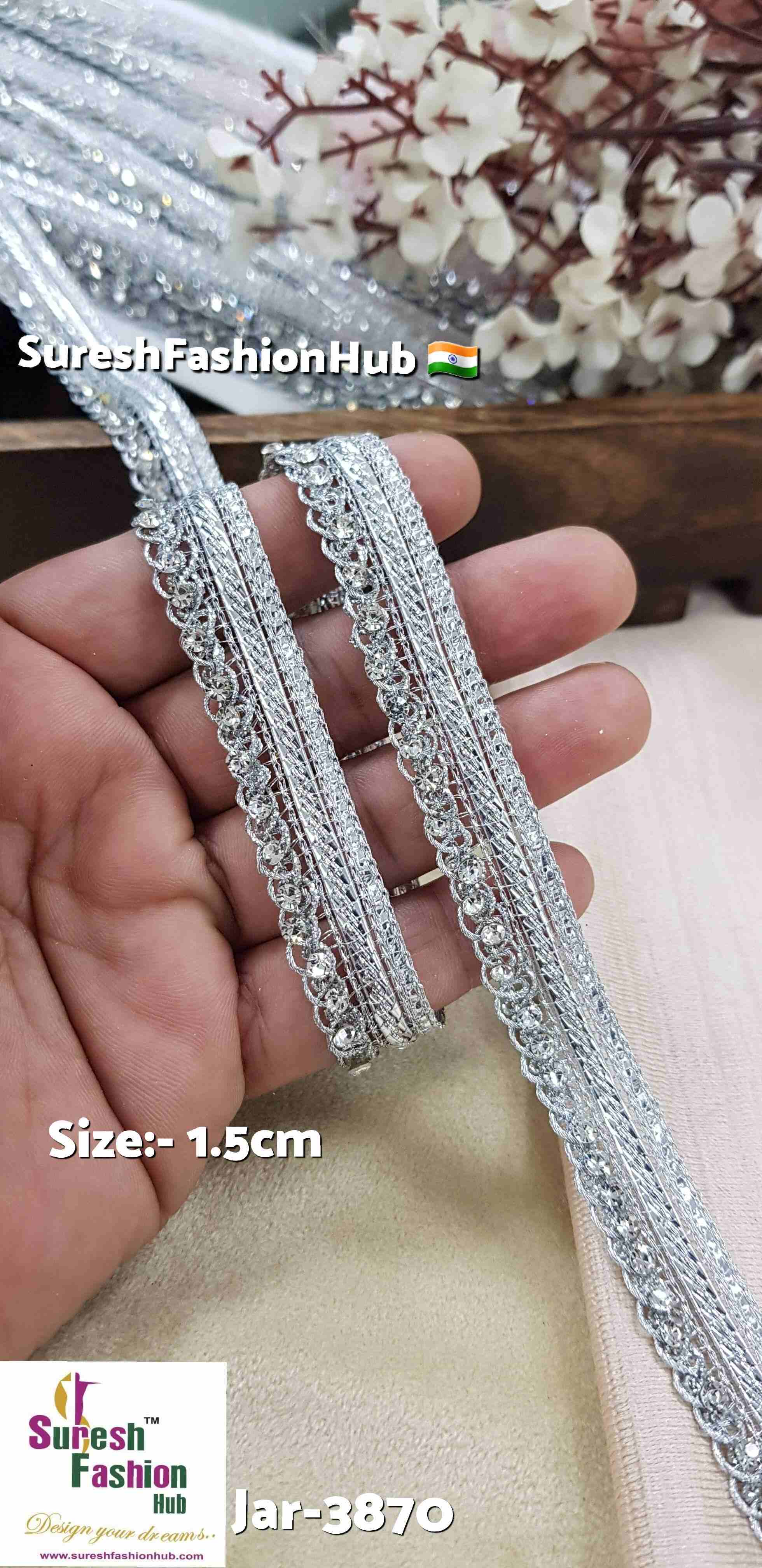 Silver Jhalar Machine Lace with Diamond