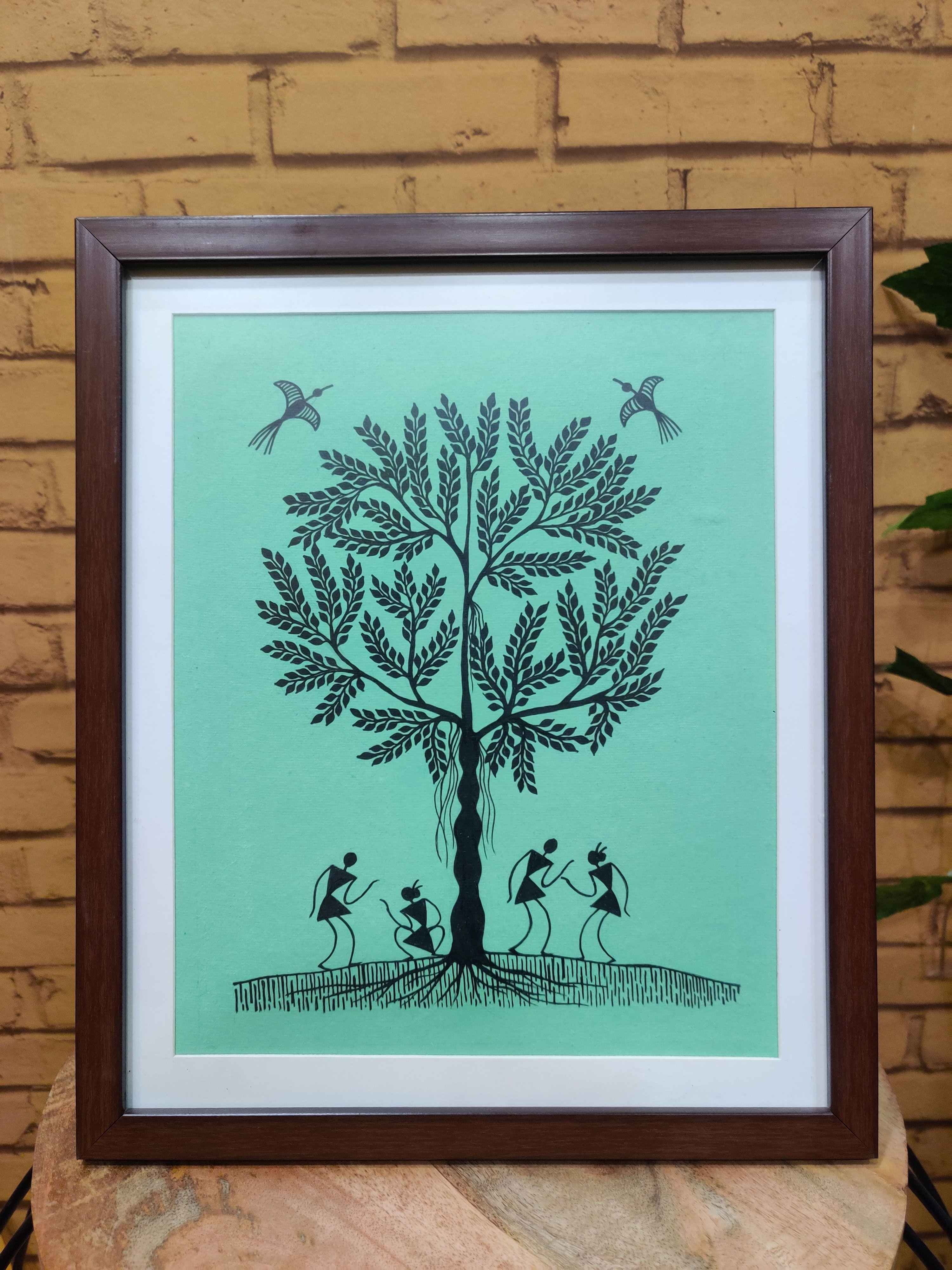Handpainted Warli Art Wall Frame 13"x11"