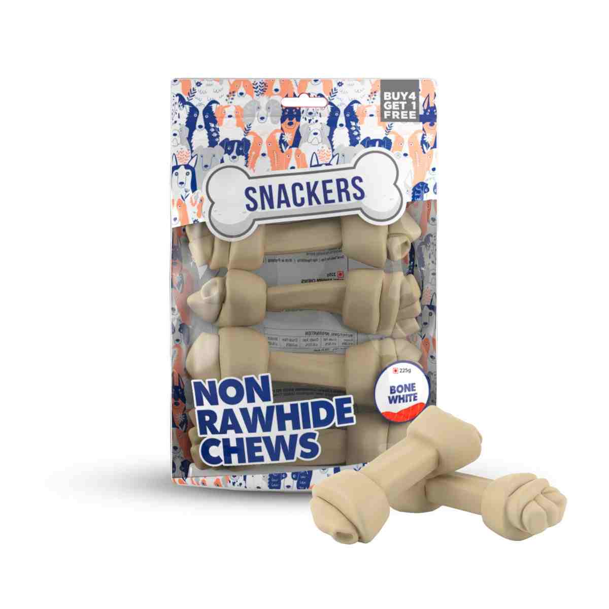 Snackers Non Rawhide Chews Bone White for Dogs, 225 g