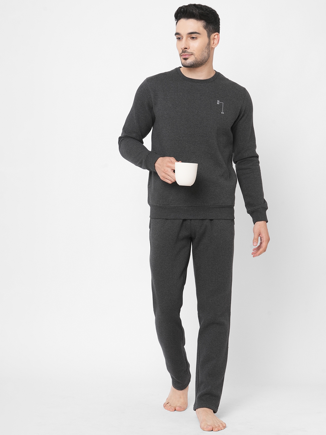 Sweet Dreams | Sweet Dreams Men Charcoal Mel Cotton-Poly Solid Tracksuits 4