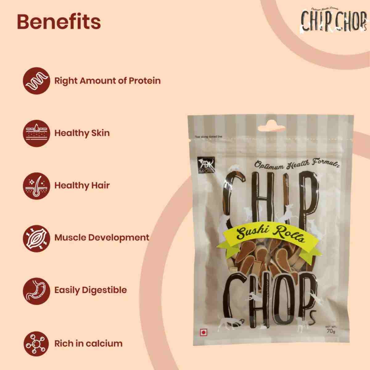 Chip Chops Sushi Rolls Dog Treat - 70gm
