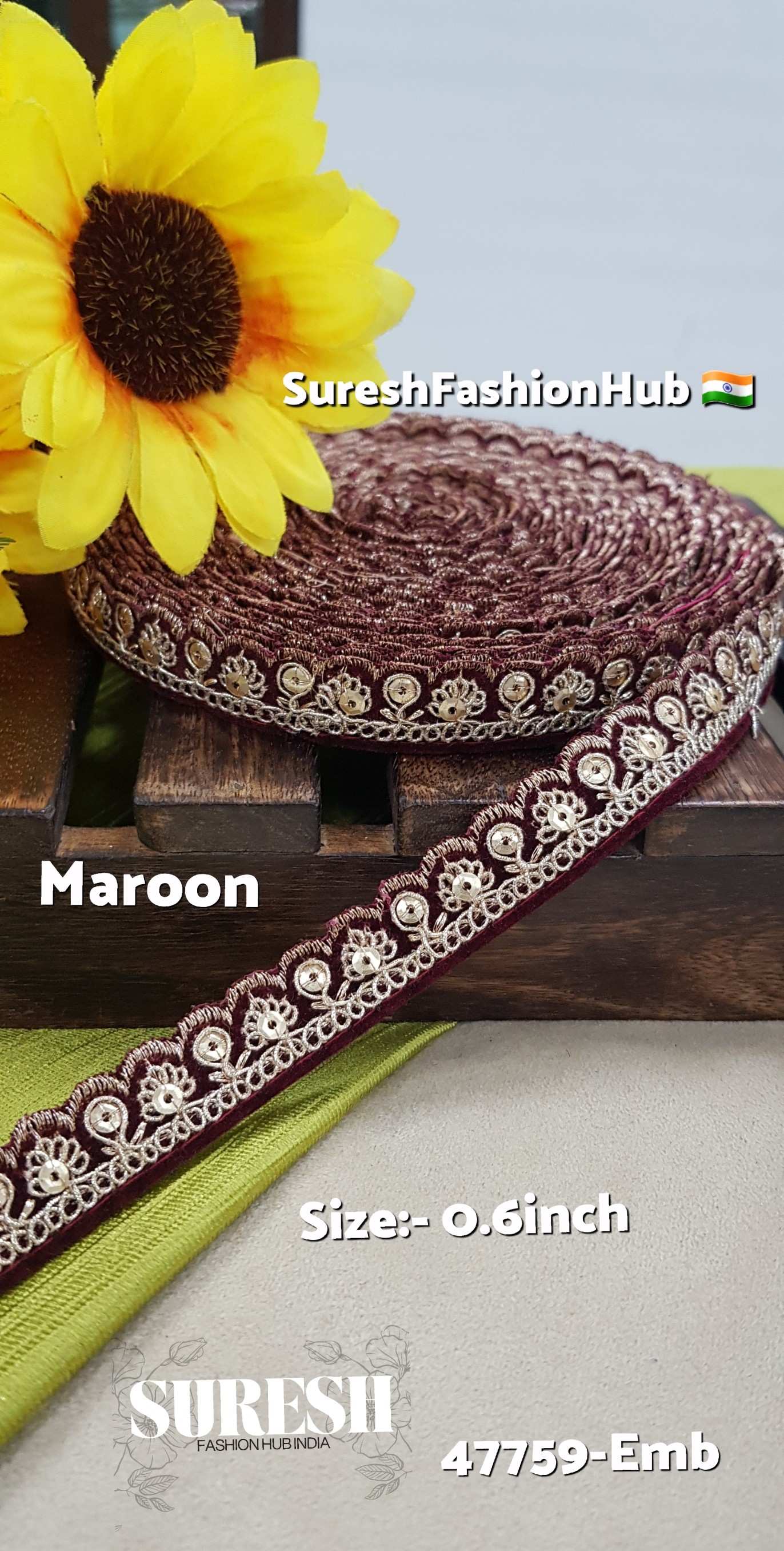 Velvet Royal Glint Scallop Lace – Maroon