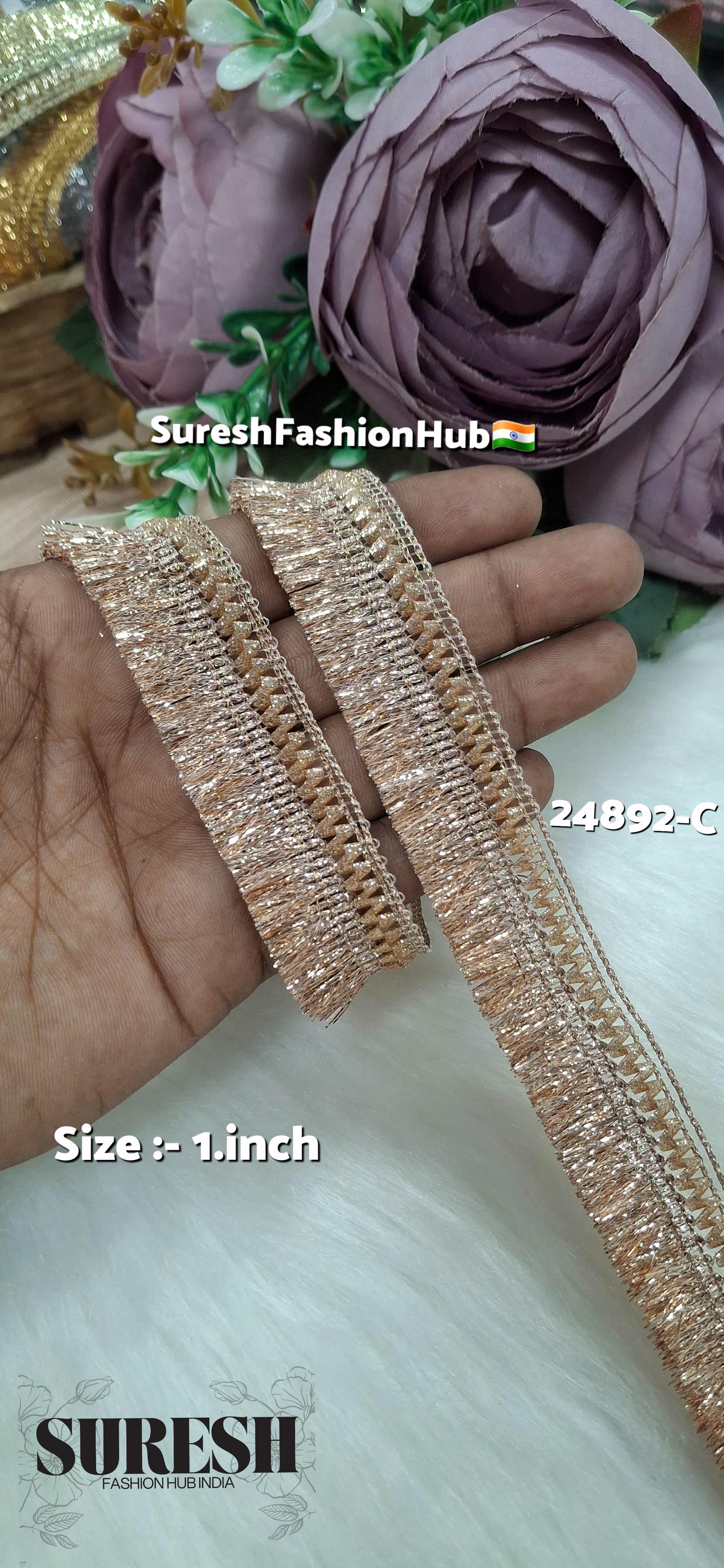 Rose Gold Badla Jhalar Lace