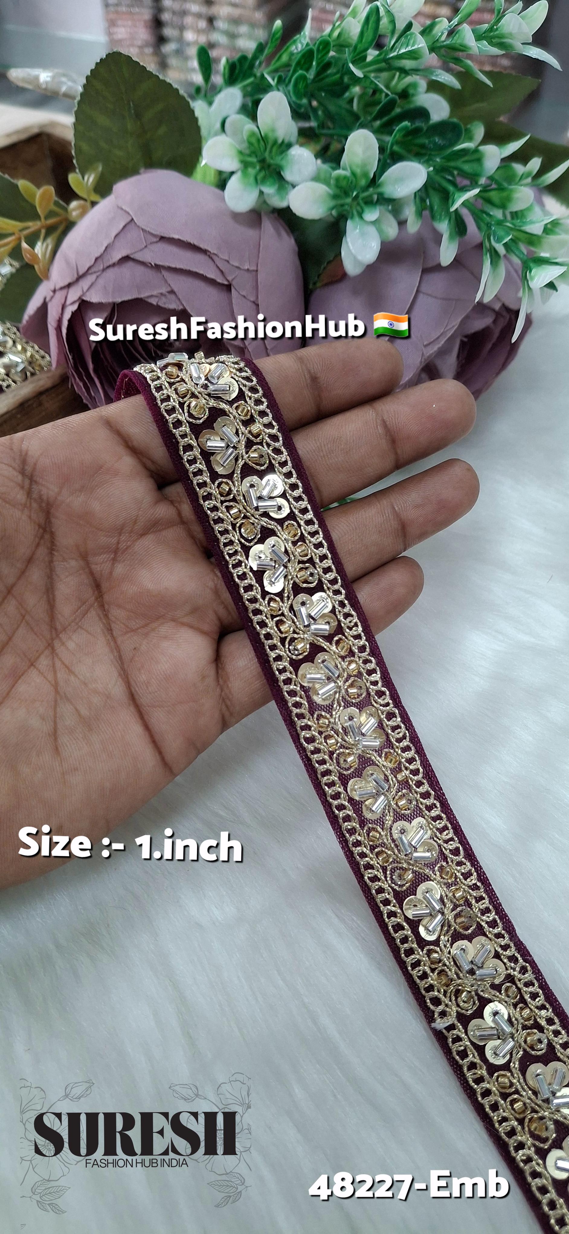 Magenta Pearl Embroidery Net Lace
