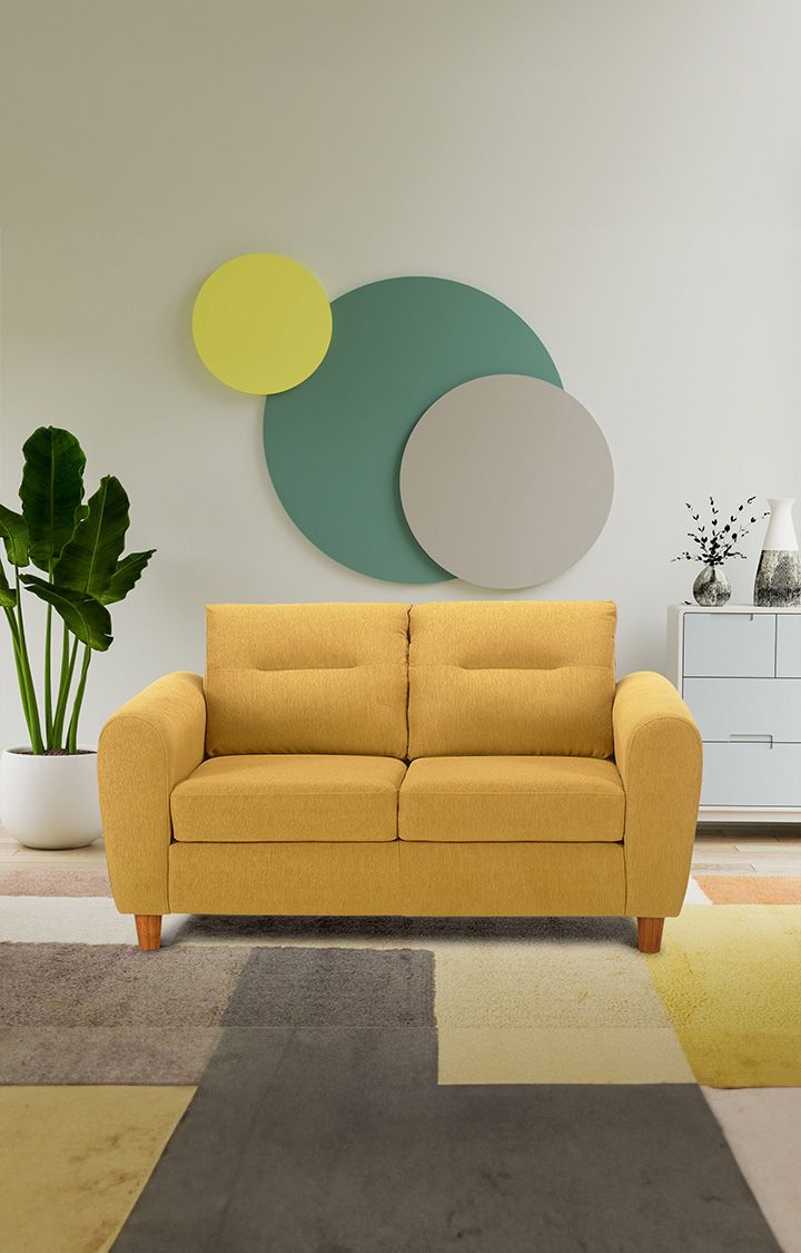 neudot Scott Sofa for Living Room |2 Persons Sofa|Premium Fabric with Cushioned Armrest | Solid Wood Frame|2 Seater in Husky Yellow Color