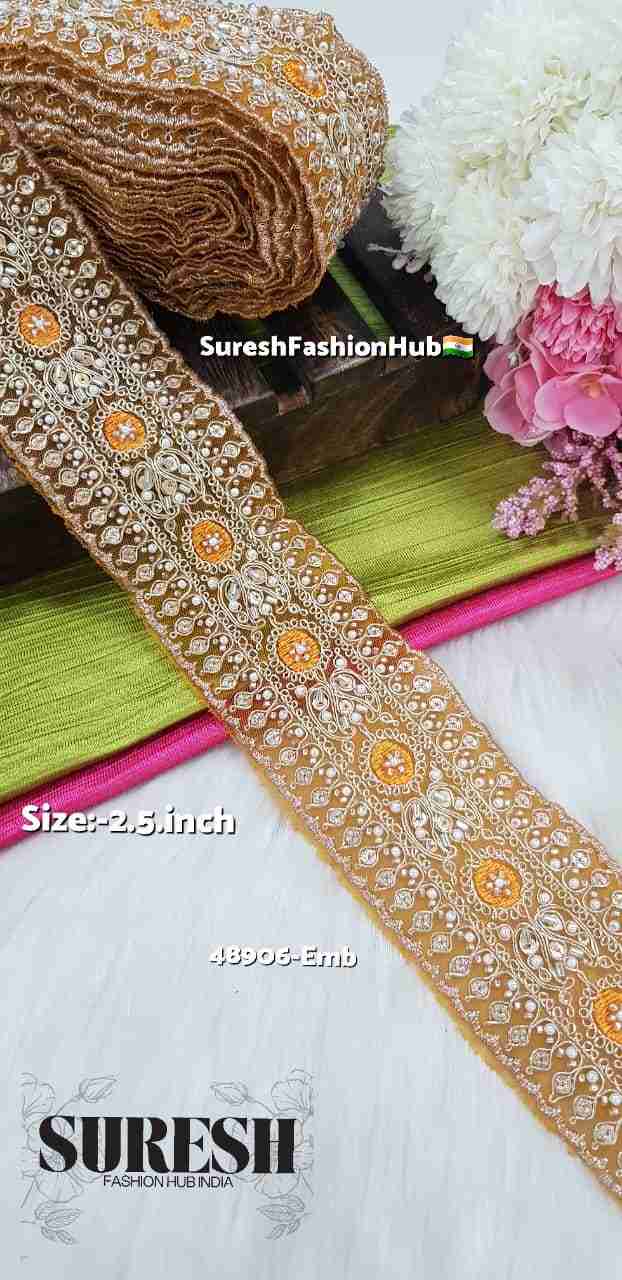 Yellow Handmade Look Pearl Embroidery Lace – 48906-Emb