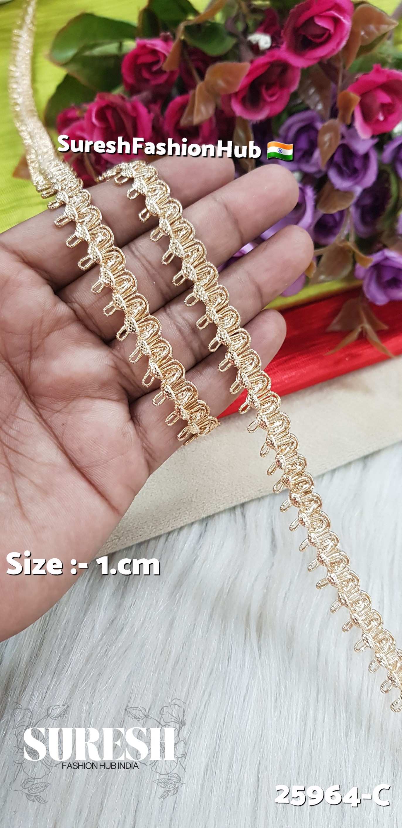 25964-C Rose One-Side Choch Gota Jhalar Lace – 1 cm