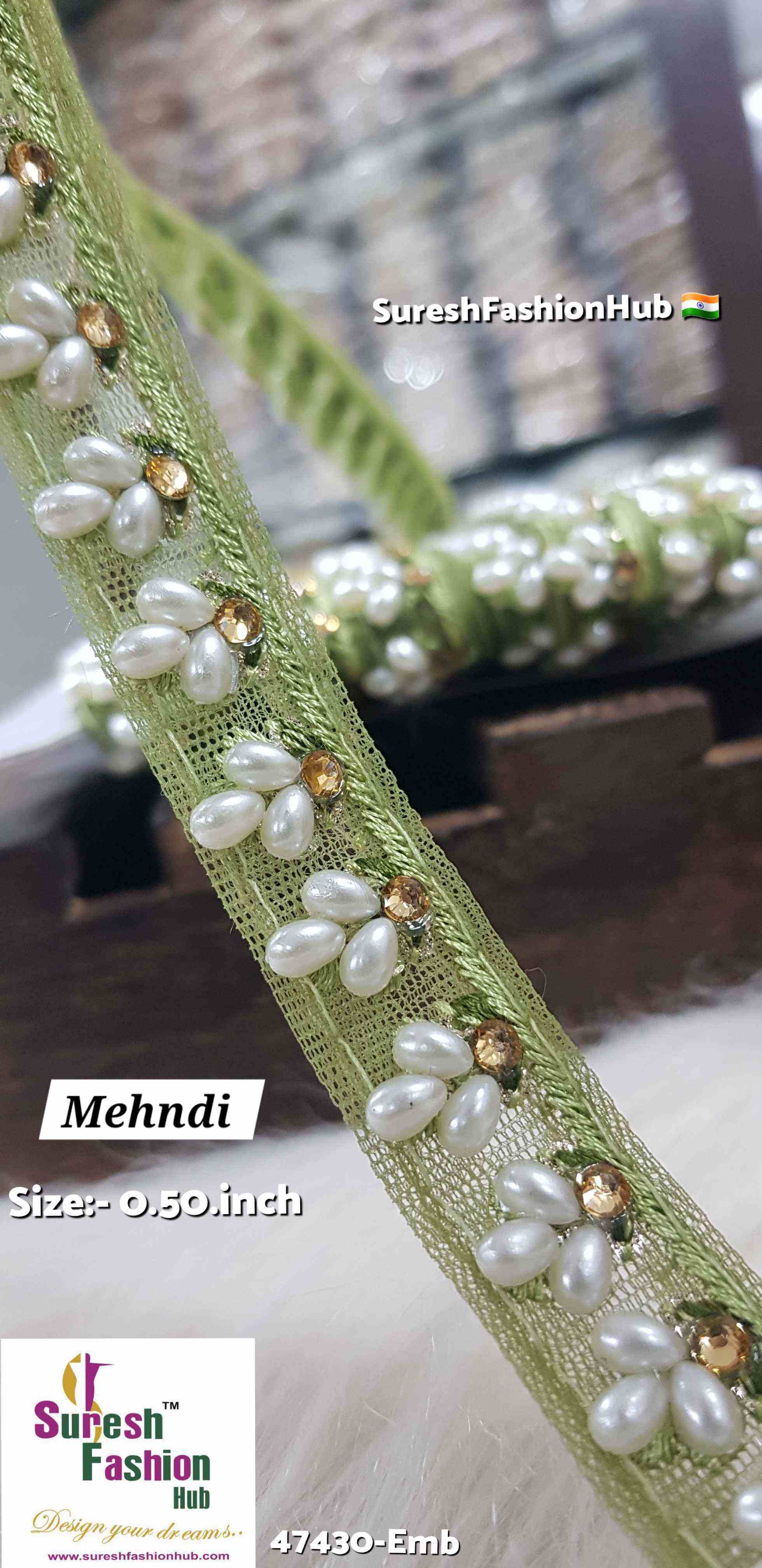 LuxeGlimmer Embroidered Trim Mehndi  Color
