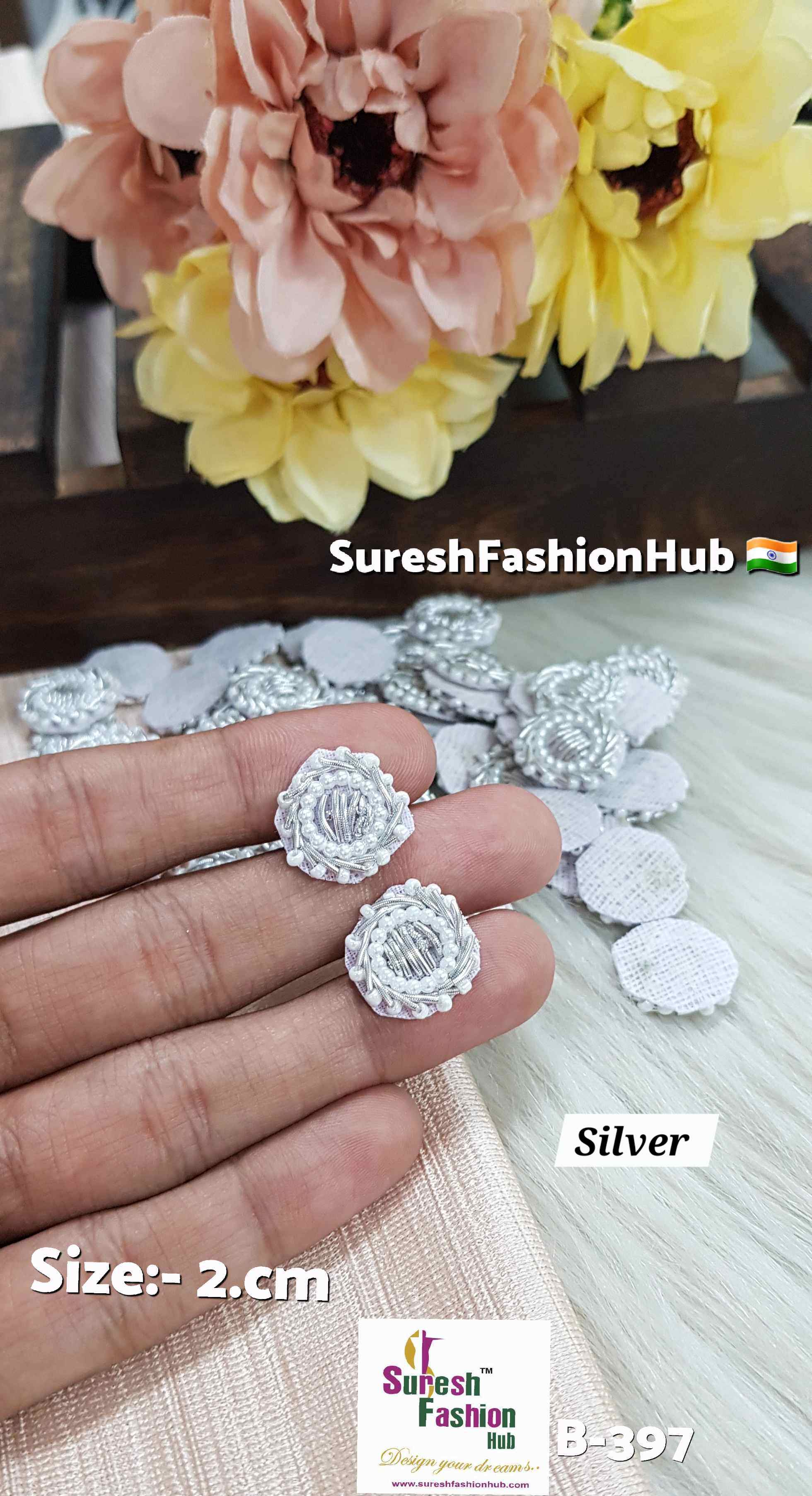 Silver Gleam Pearl Zardosi Round Buttie