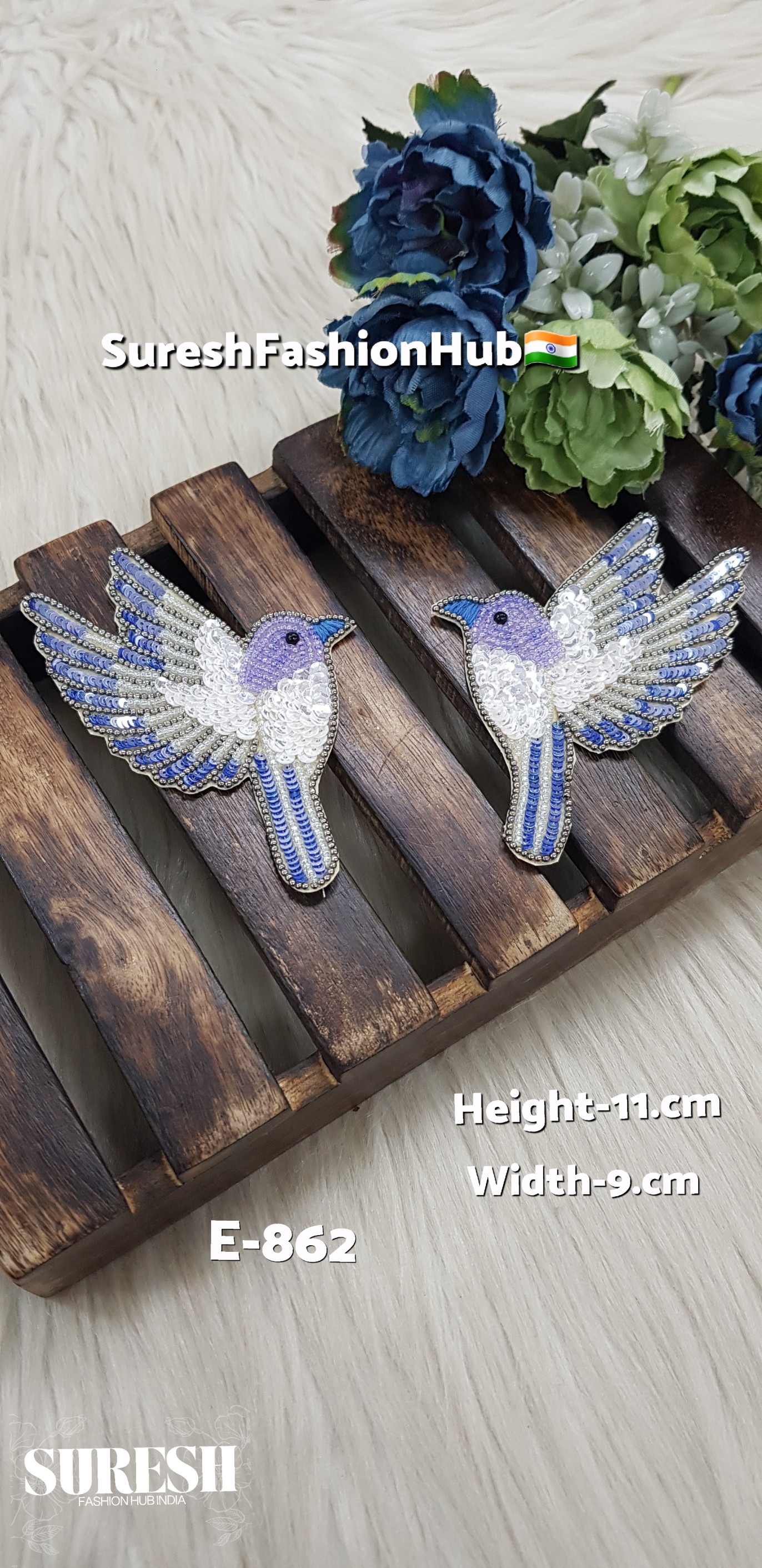 Right Side Facing Light Purple Blue + White Dove Patch