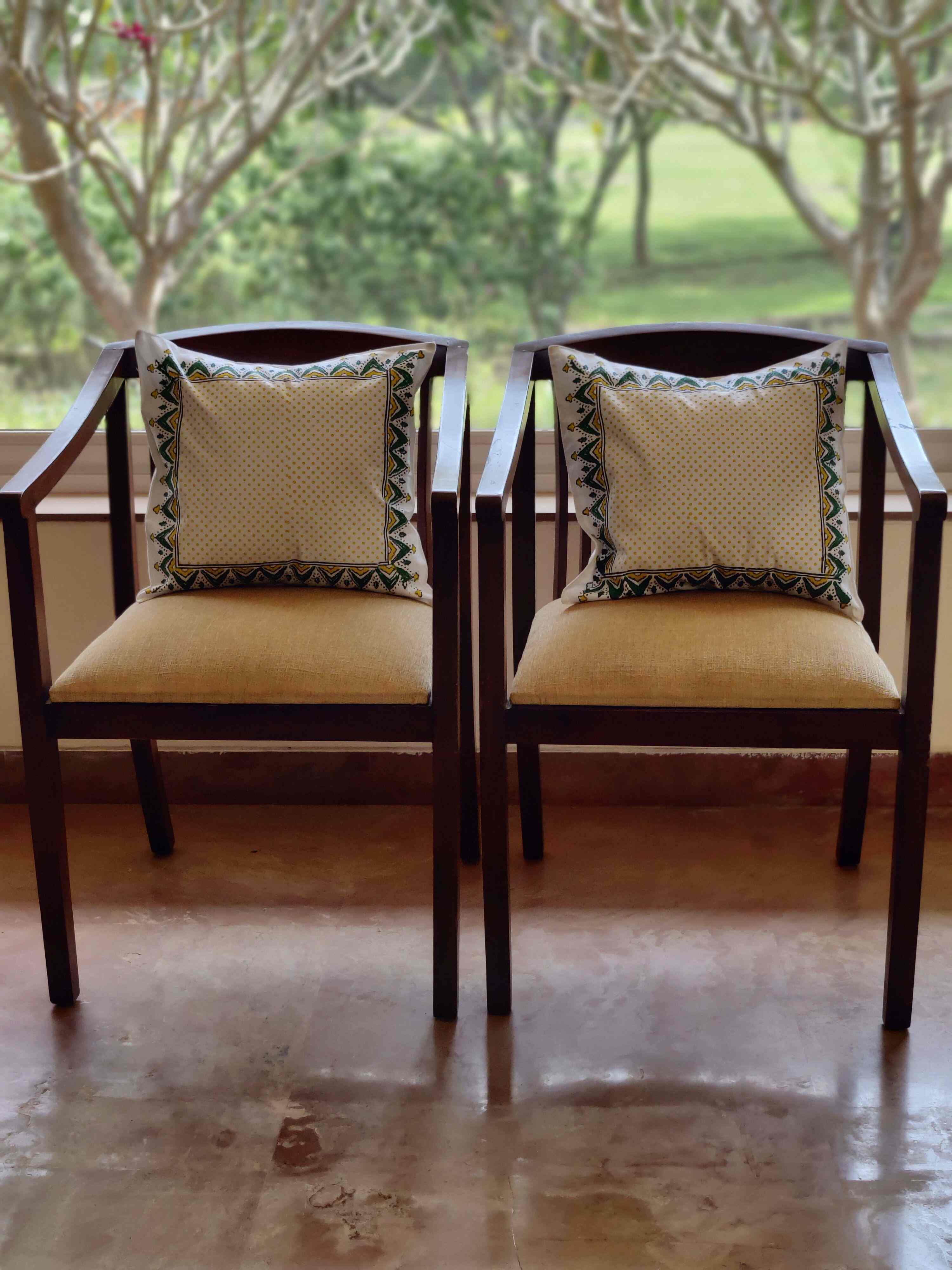 Cushion Covers Hand Block Printed Standard Size (Set of 2) (Yellow)