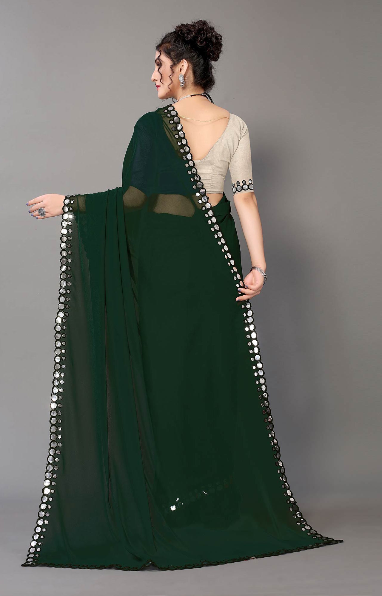 Bottle Green Organza Saree with Heavy Blouse – kreationbykj