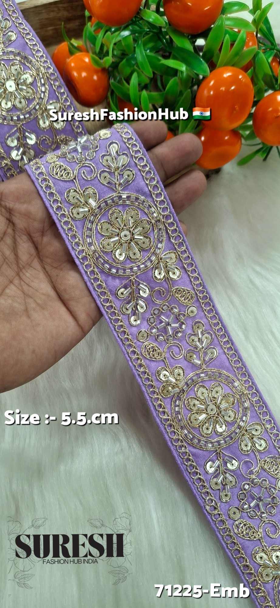 Lilac Floral Cutdana Bead Embroidery Lace – Design No. 71225-Emb